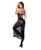 Carregar imagem no visualizador da Galeria, Camisola maxi preta de renda com aro, calcinha e cinta-liga, conjunto de 2 peças
