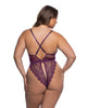 Charger l'image dans la visionneuse de la galerie, Body grande taille violet en dentelle florale avec bordure satinée et décolleté plongeant
