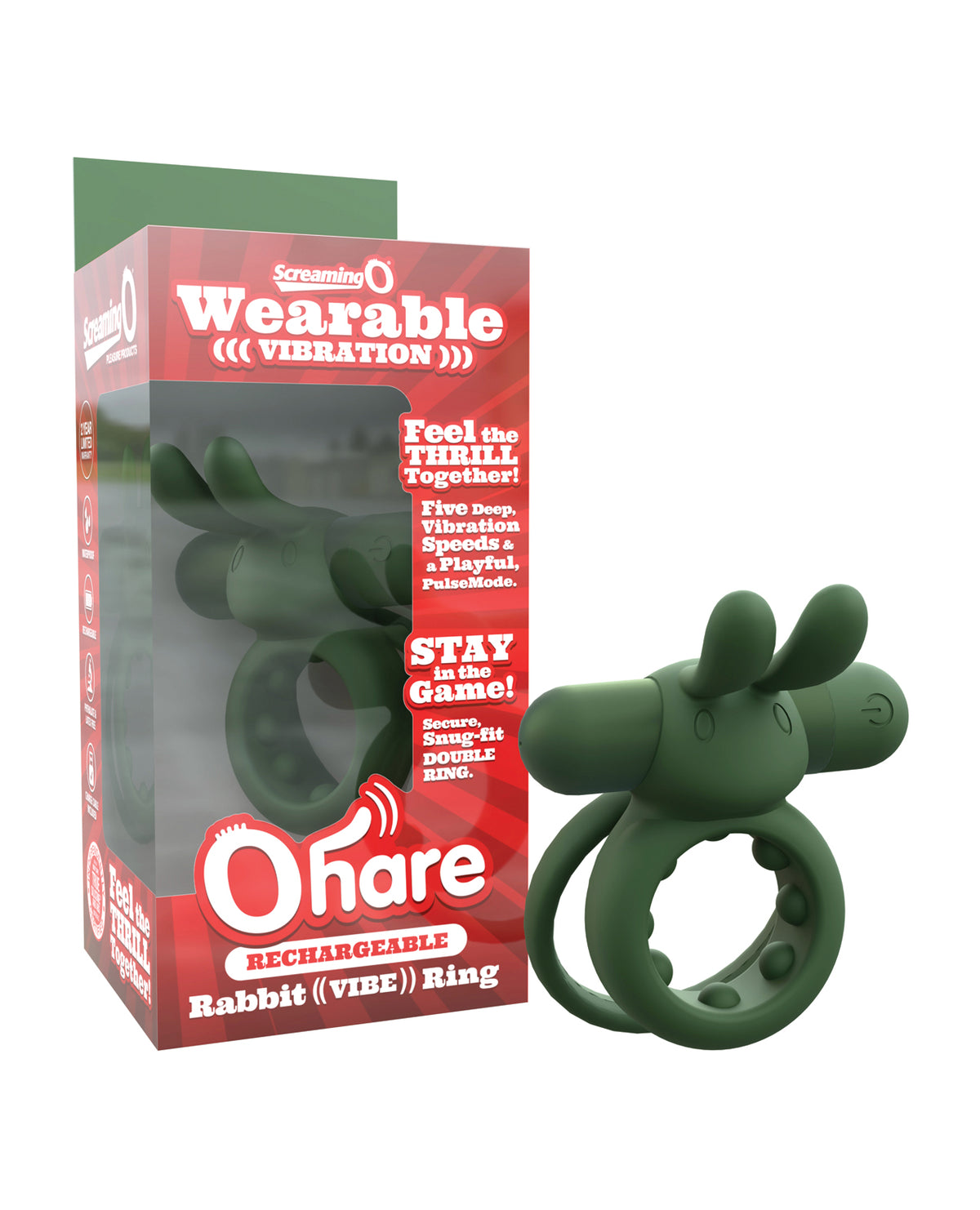 Screaming O Rechargeable Ohare Rabbit Ear Vibrating Cock Ring Green