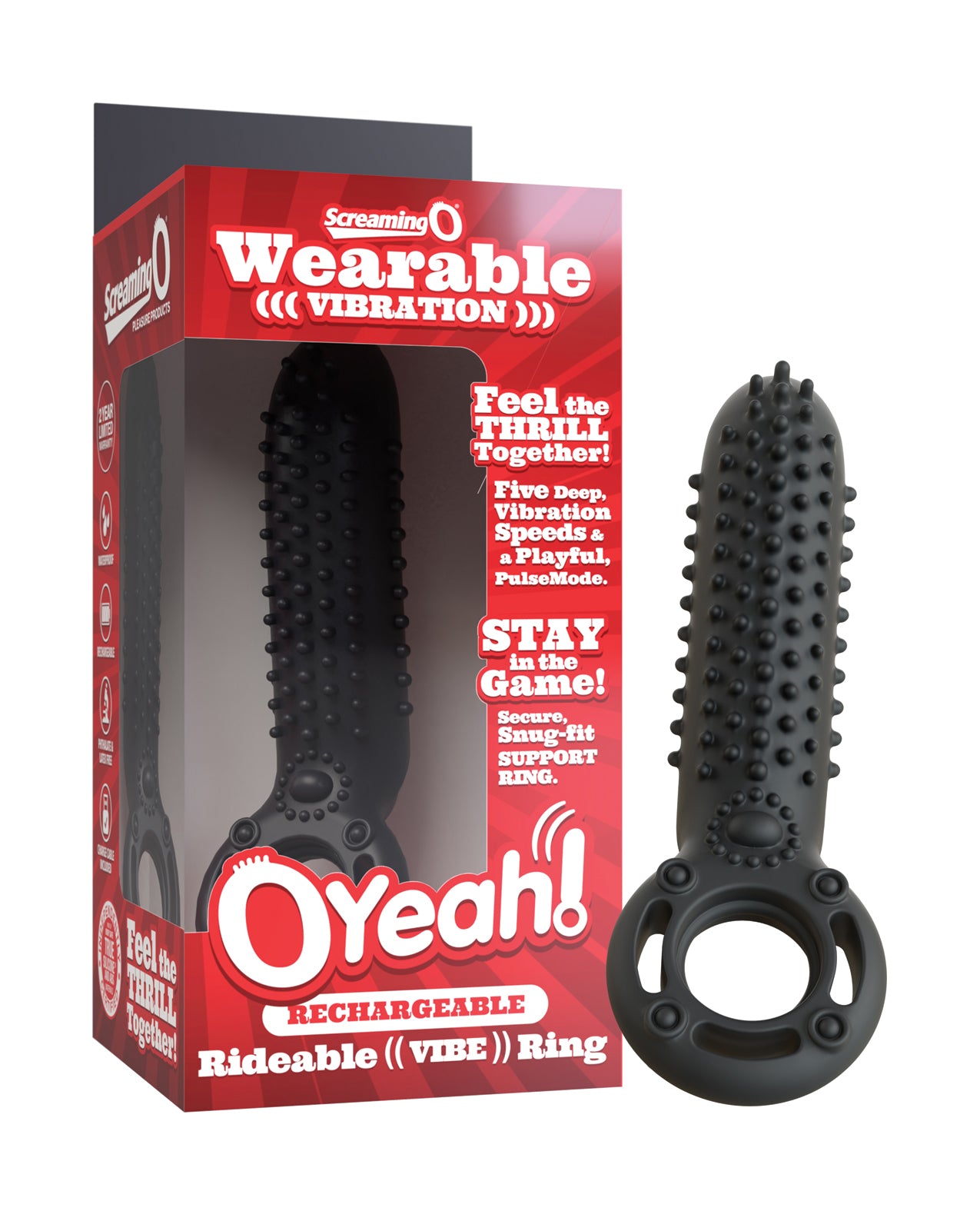 Screaming O Rechargeable Dual Action Silicone Vibrating Ring Black