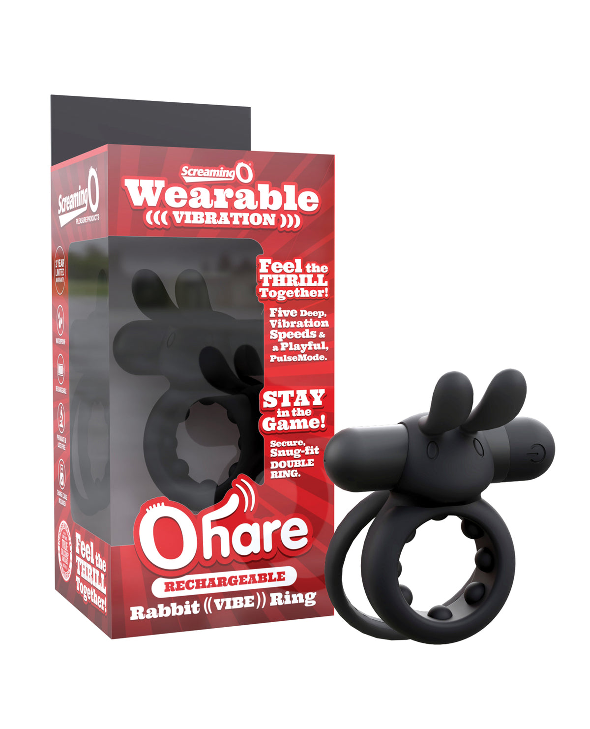 Screaming O Rechargeable Ohare Rabbit Ring With Black Bullet
