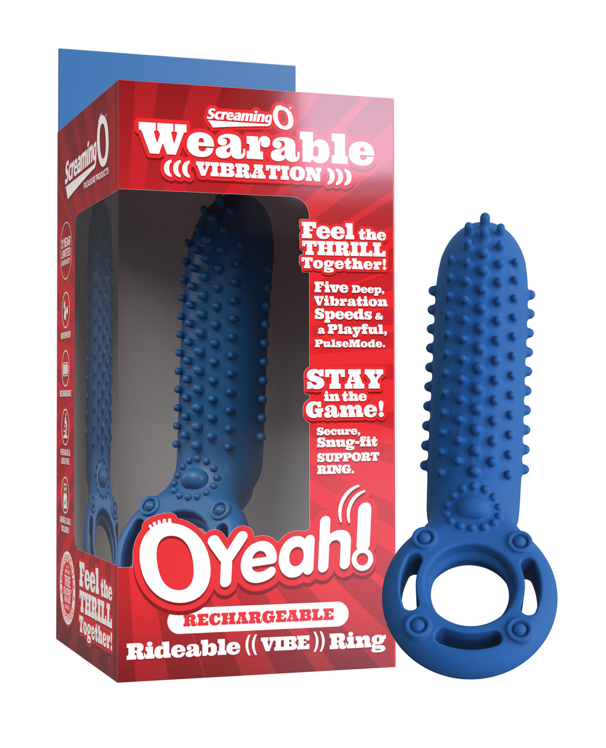 Screaming O Rechargeable Vibrating Silicone Couples Ring Blue