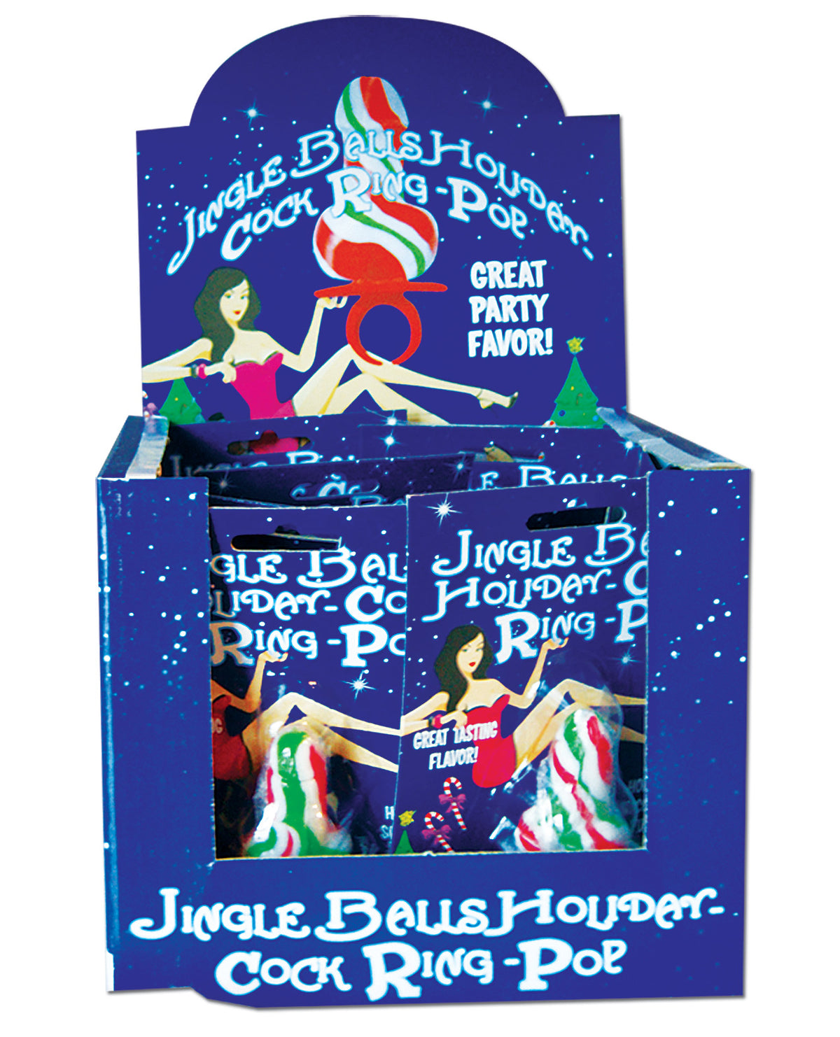 Penis Shaped Candy Cane Ring Pops Naughty Holiday Cock Toy Display Of 12