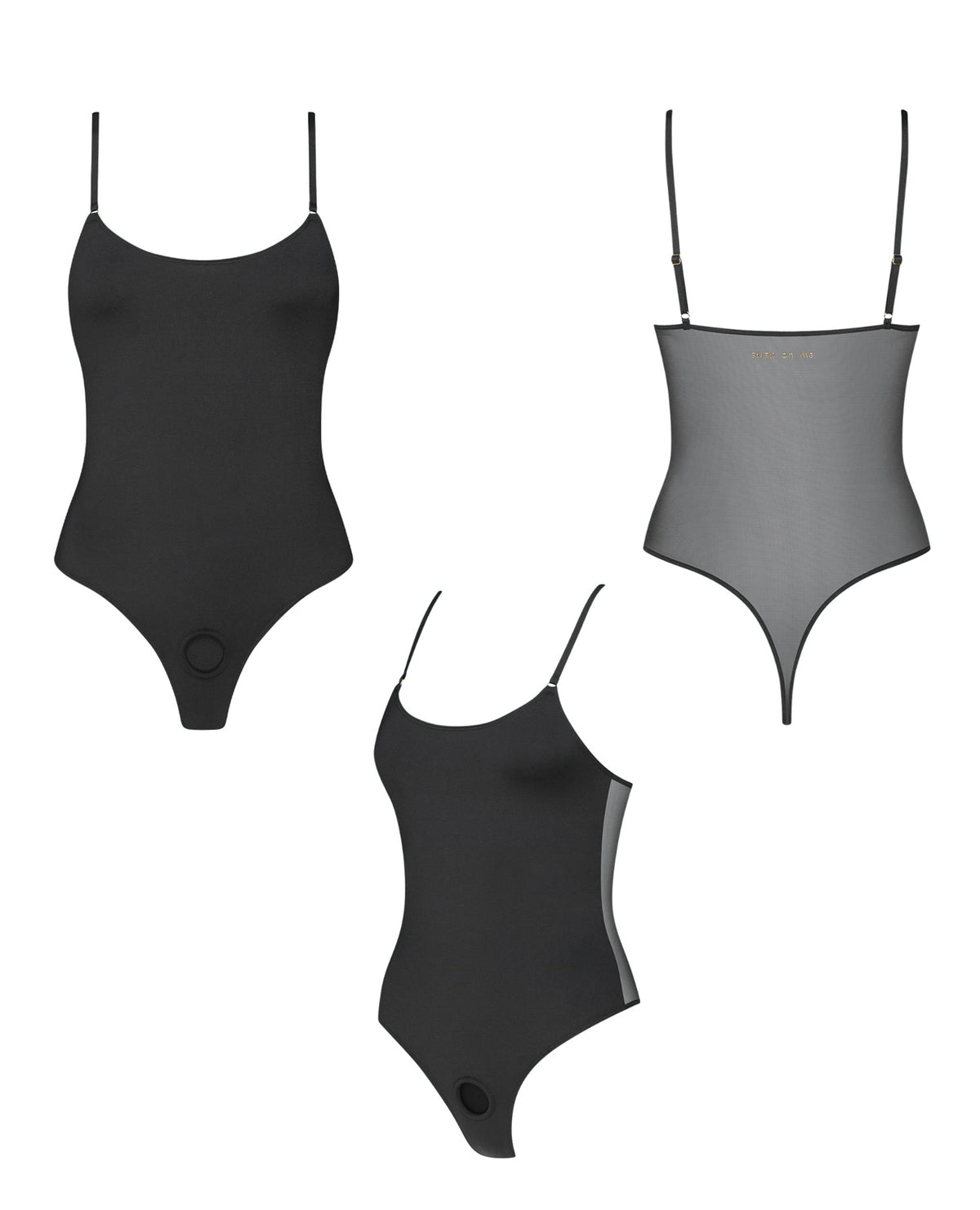 Ham de corp negru Signature de la Strap On Me, din microfibră și tul