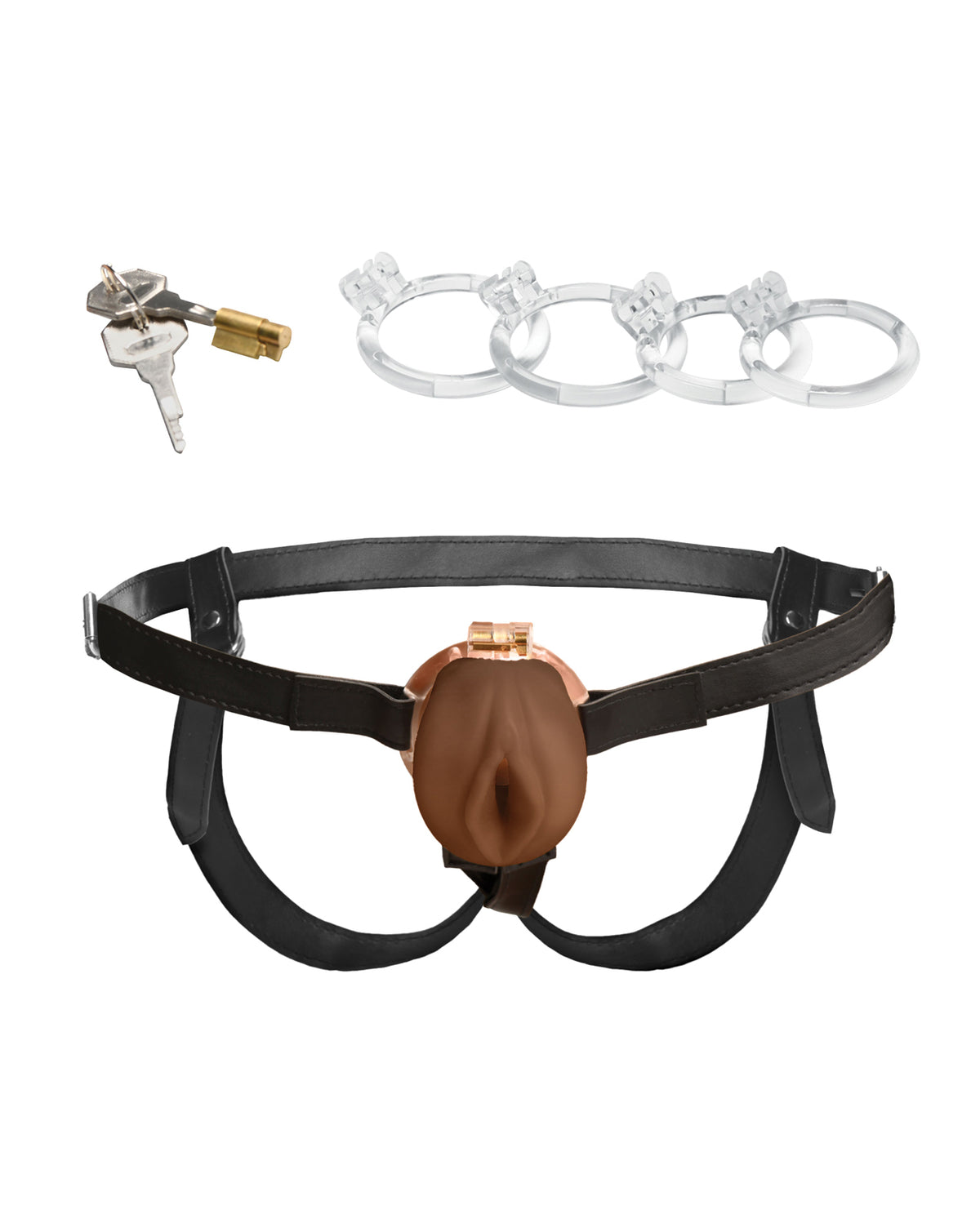Cage de chasteté pour pénis Master Series Feminine Pussy, en TPE souple sans danger pour le corps, taille moyenne, kit