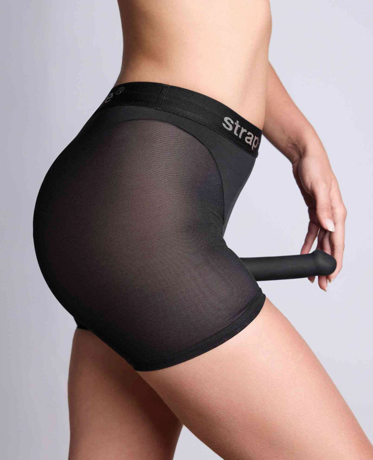 Strap On Me Halo-lingerieharnas van tule, zwart, met elastische tailleband
