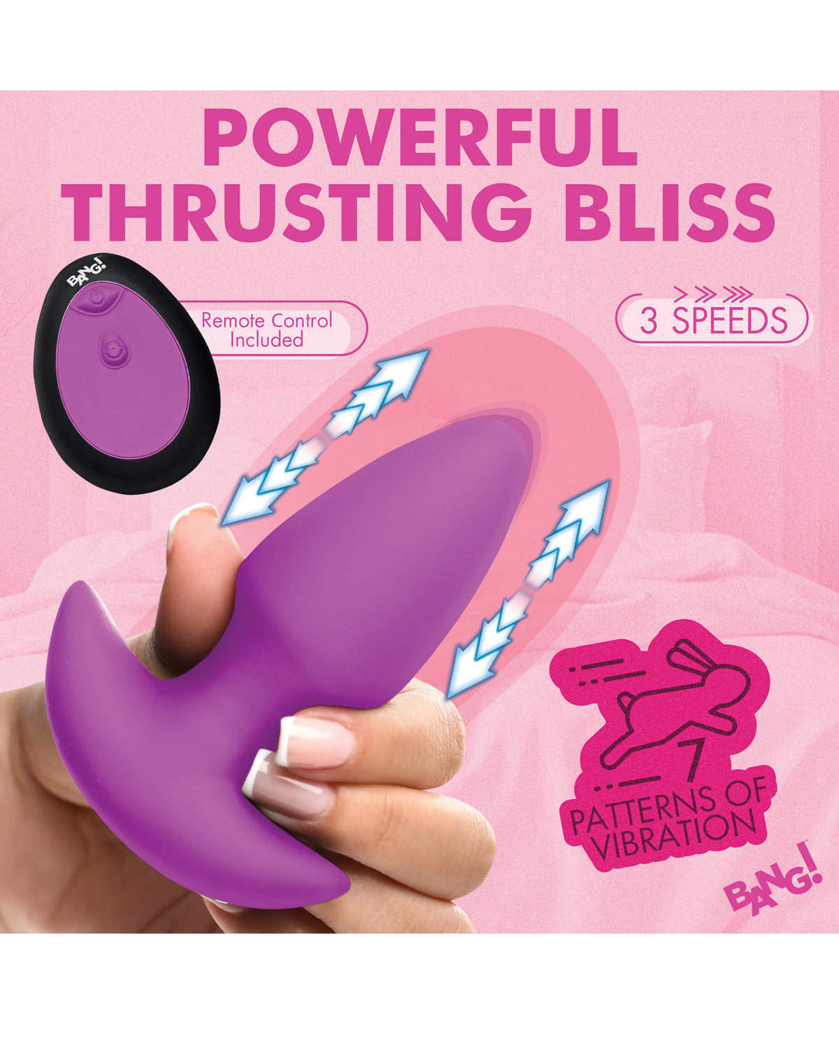 Tapón anal con embestida y vibración, control remoto inalámbrico, morado