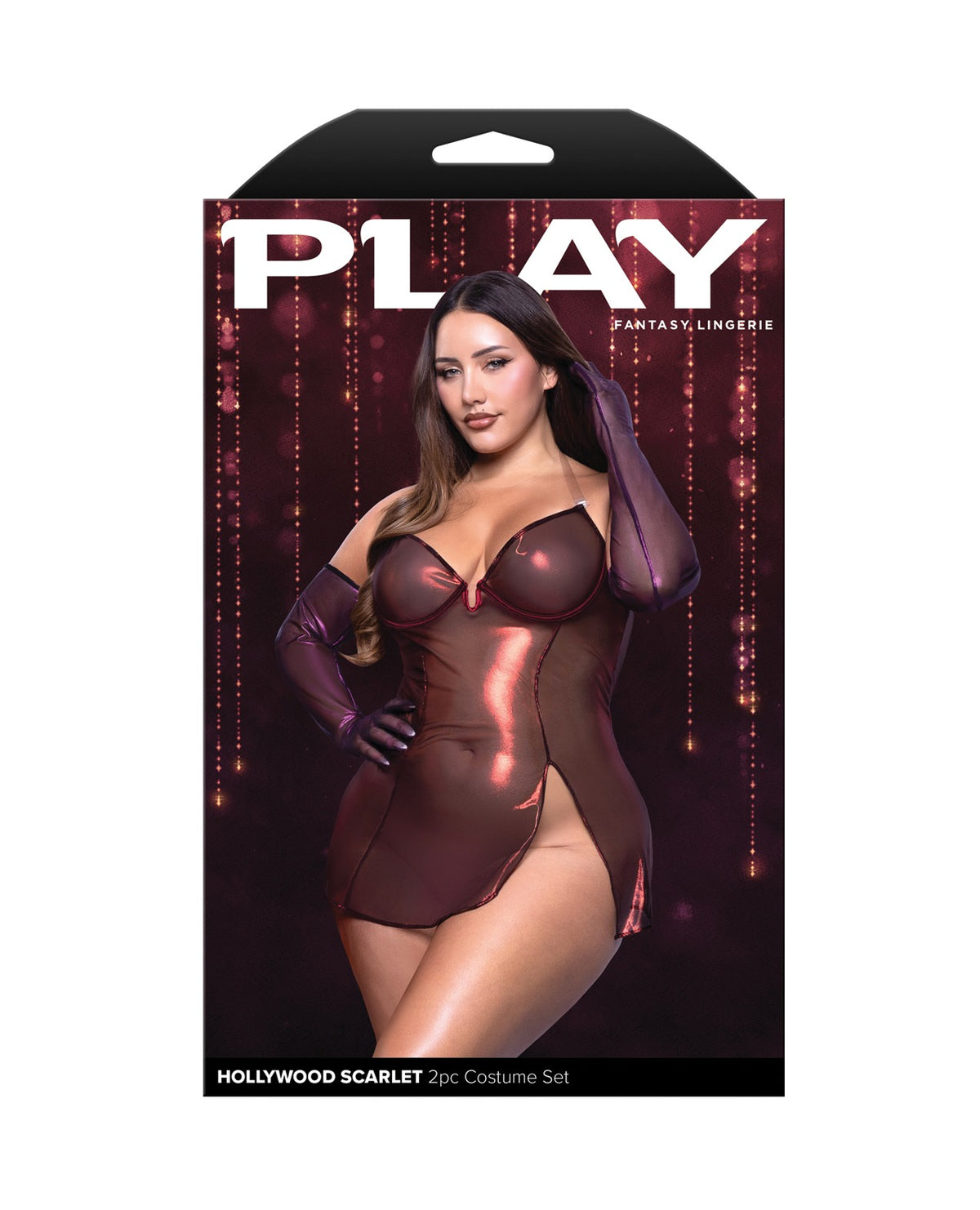 Scarlet Schimmer-Chemise-Kleid in Übergröße mit Schnürung am Rücken, rot, mit Handschuhen, 3X 4X