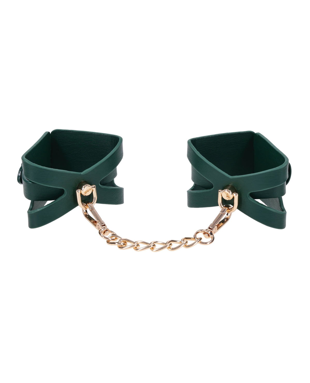 Muñequeras verdes esmeralda con abertura para juegos de bondage en pareja