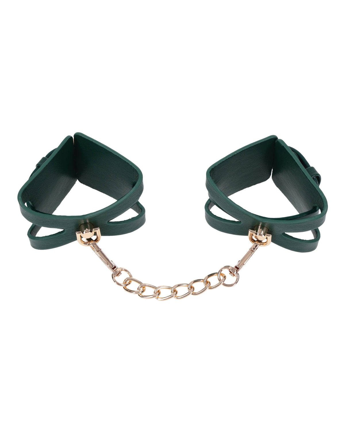 Muñequeras verdes esmeralda con abertura para juegos de bondage en pareja
