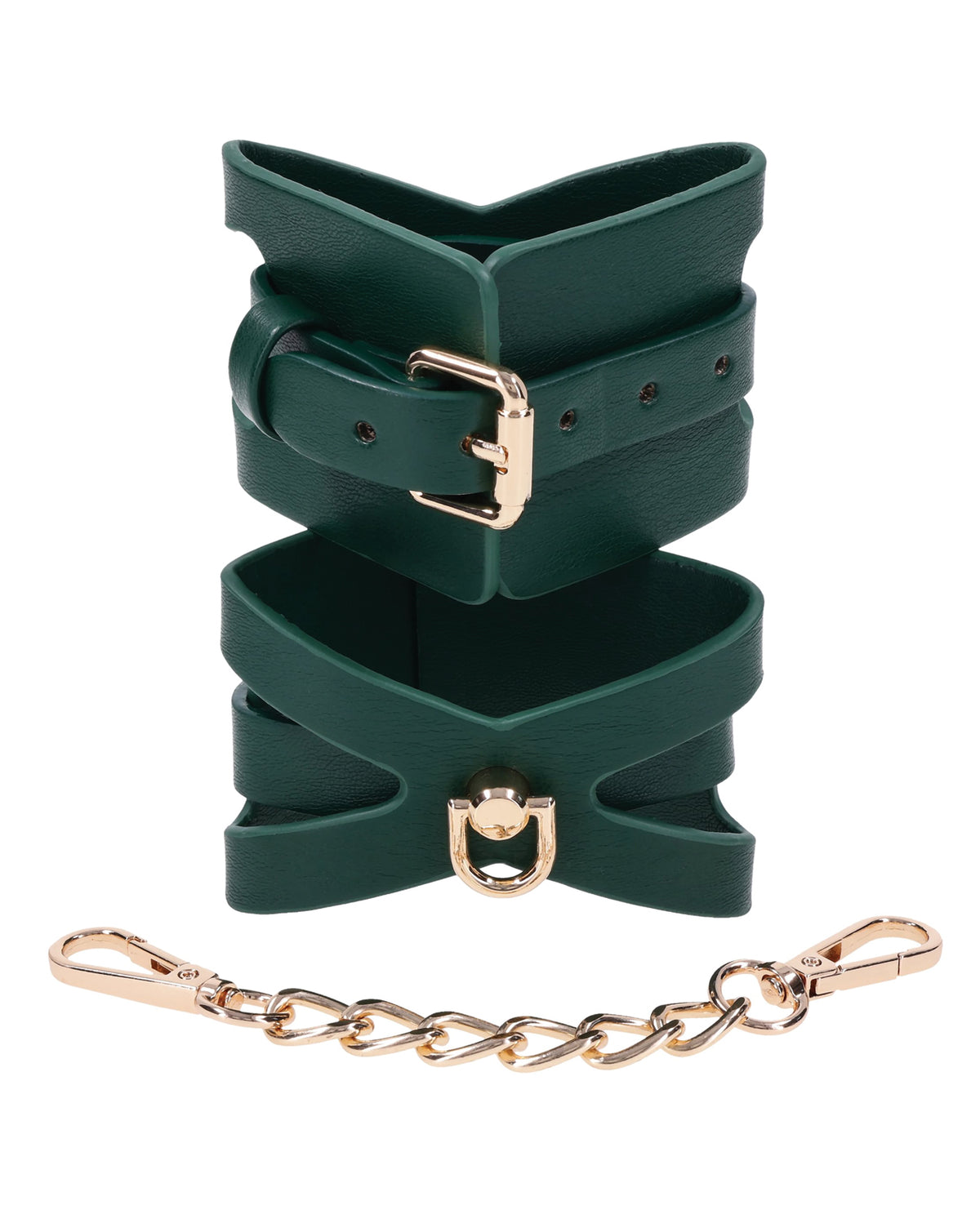 Muñequeras verdes esmeralda con abertura para juegos de bondage en pareja