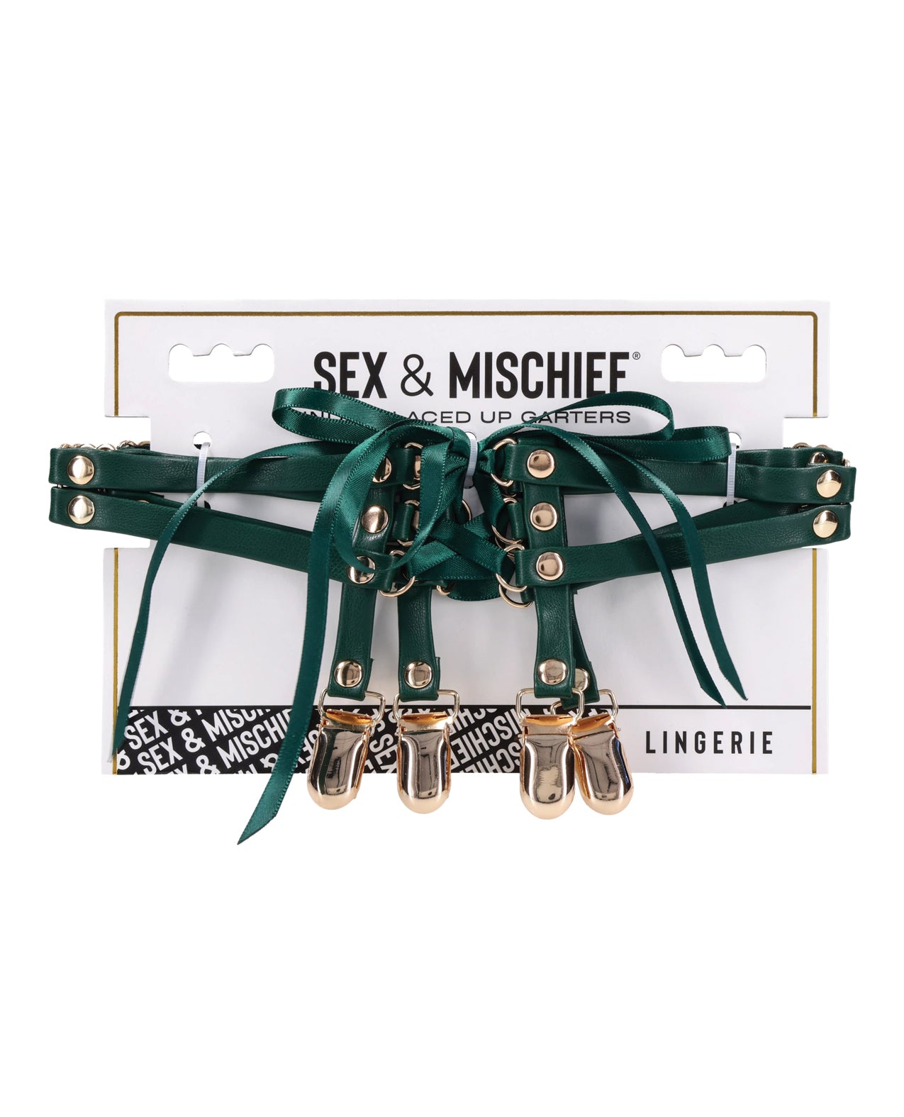 Sex And Mischief Indica エメラルド フェイクレザー レースアップ太ももガーター
