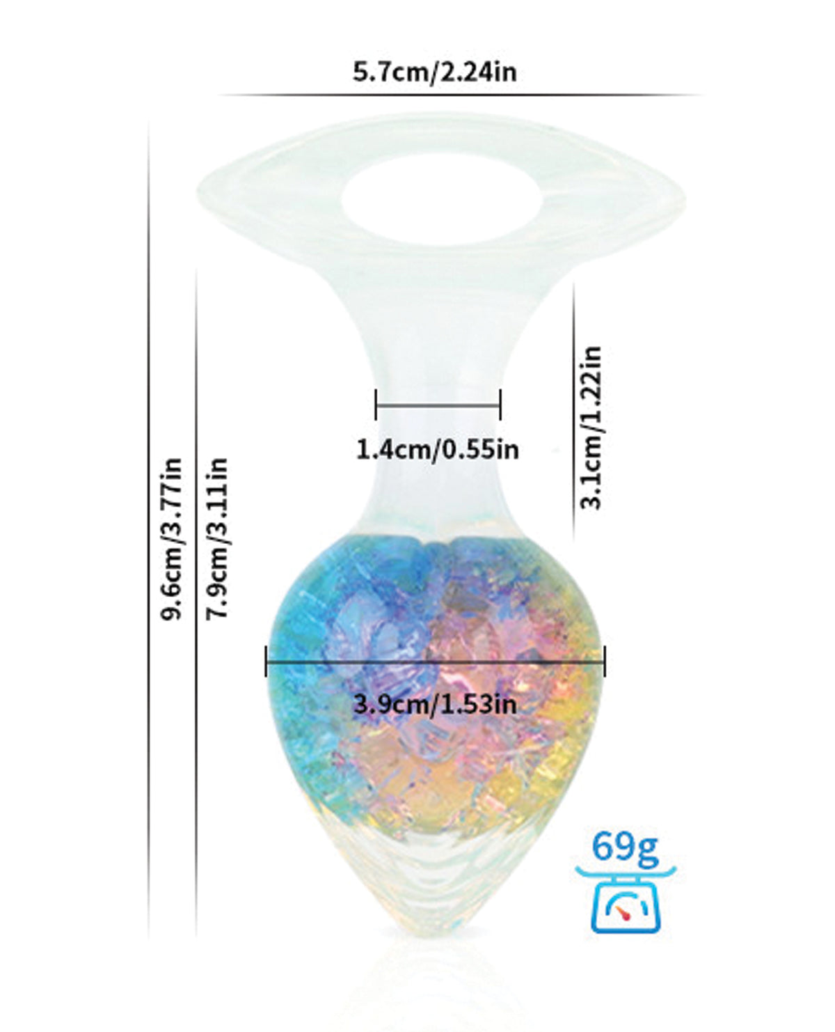 Plug mediano Luxe Prism de silicona platino con detalles de cristal arcoíris