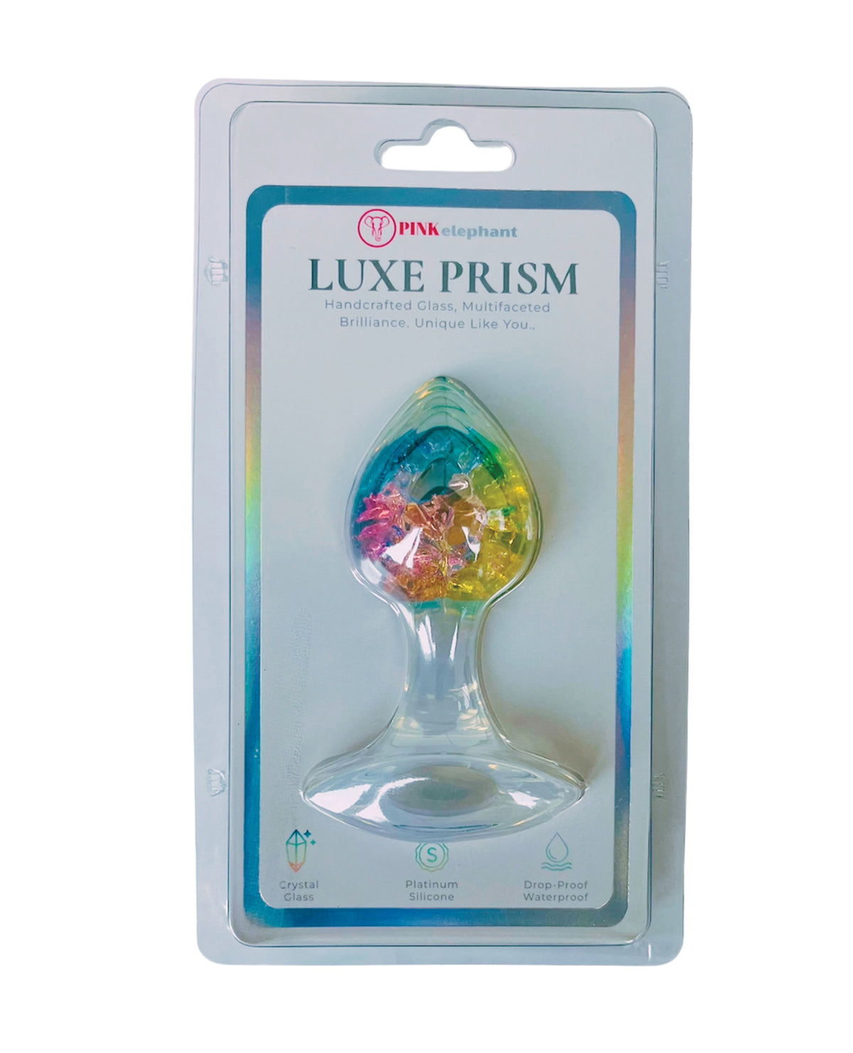 Plug mediano Luxe Prism de silicona platino con detalles de cristal arcoíris