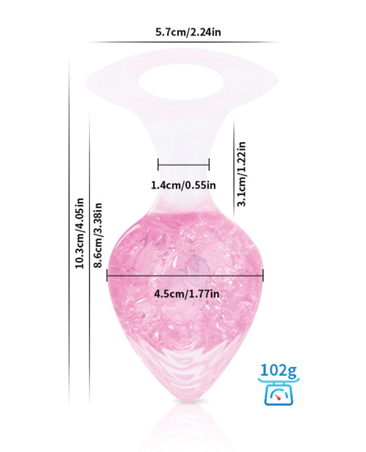 Luxe Prism grote buttplug van platina-siliconen, lichtroze, met kristallen glazen bal