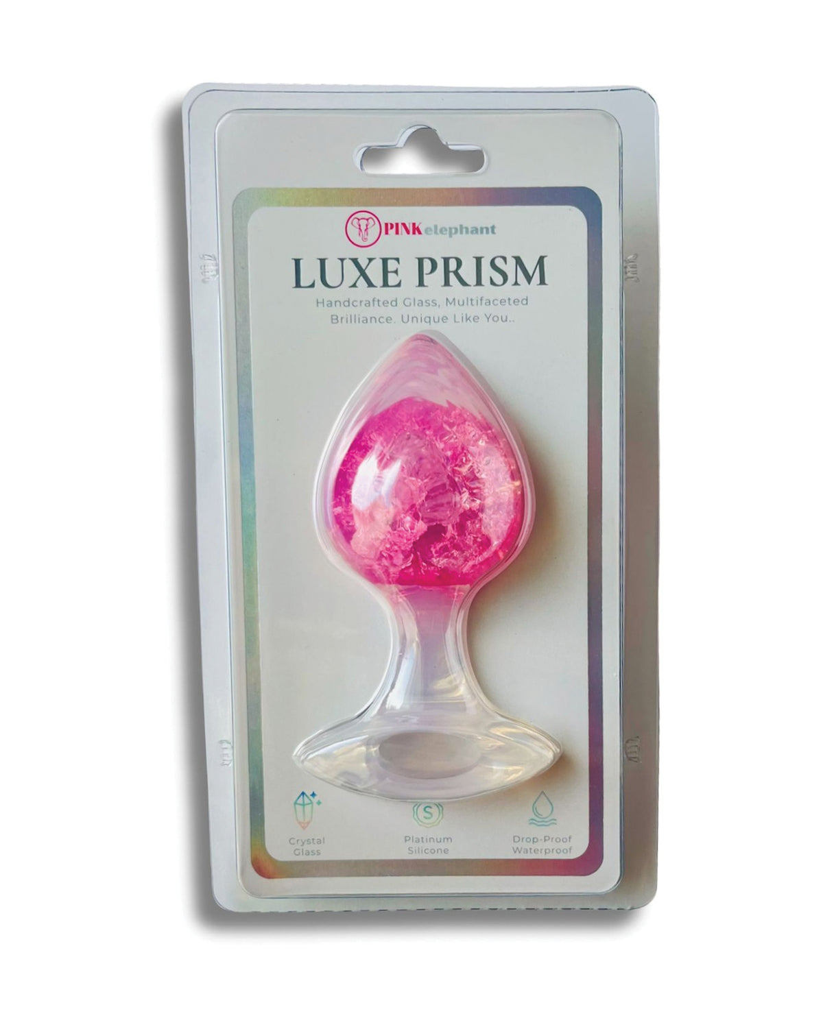 Luxe Prism grote buttplug van platina-siliconen, lichtroze, met kristallen glazen bal