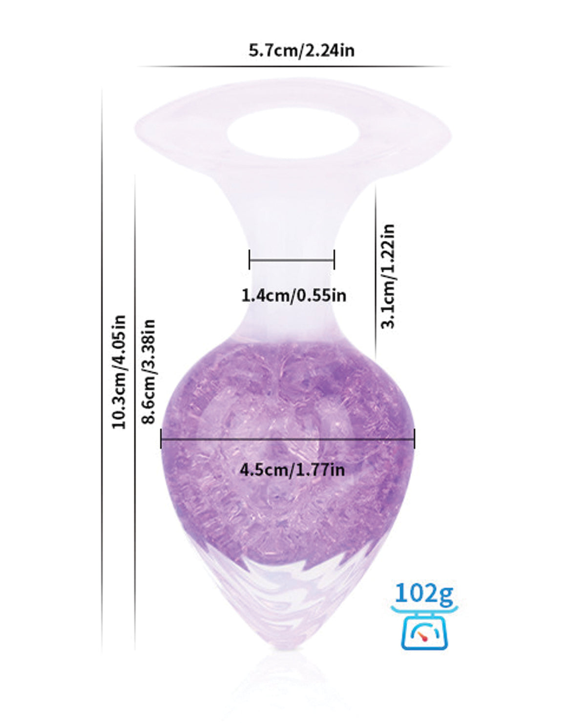 Plug mare Luxe Prism, din silicon platinic și sticlă suflată, mov deschis, rezistent la apă