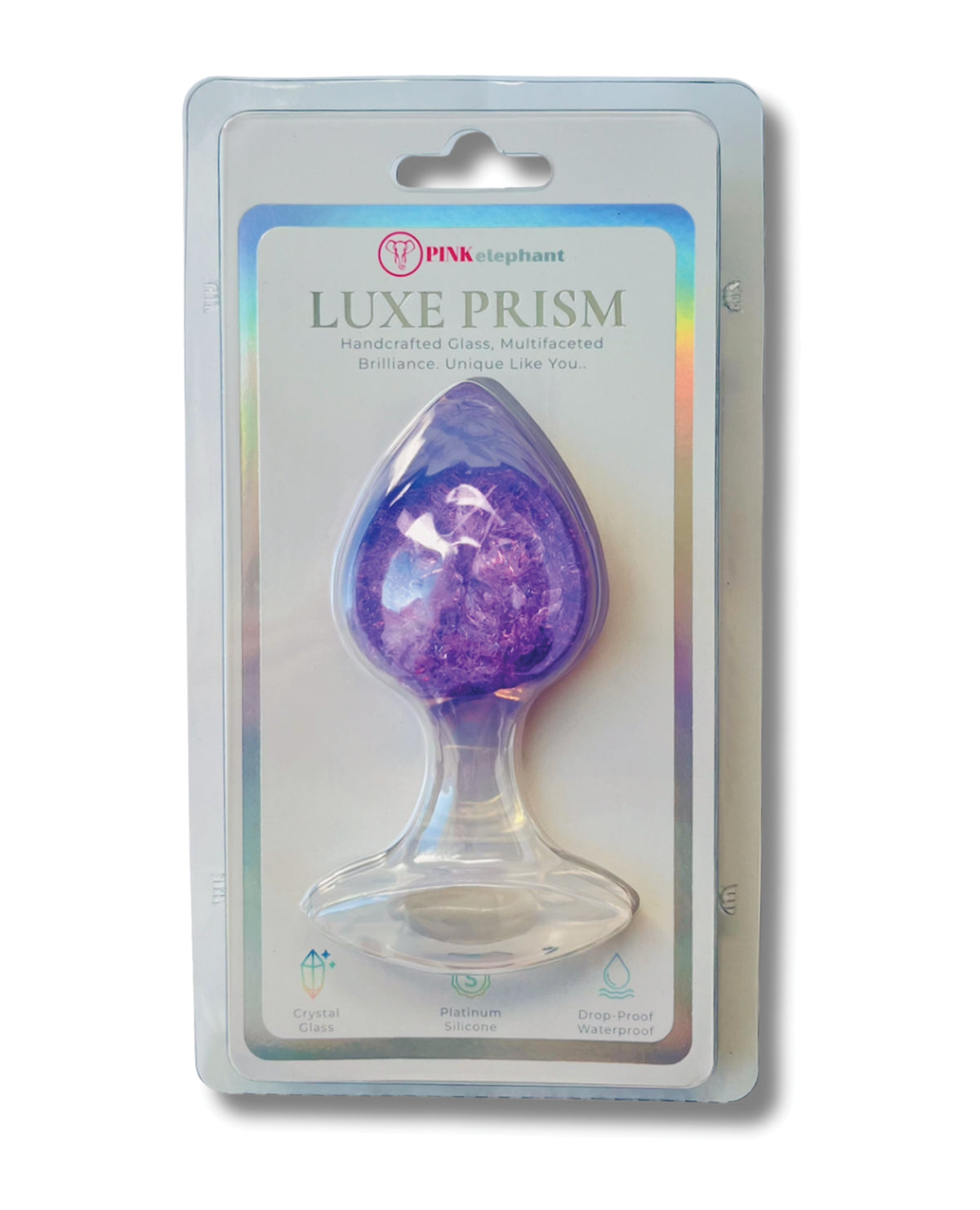 Plug mare Luxe Prism, din silicon platinic și sticlă suflată, mov deschis, rezistent la apă