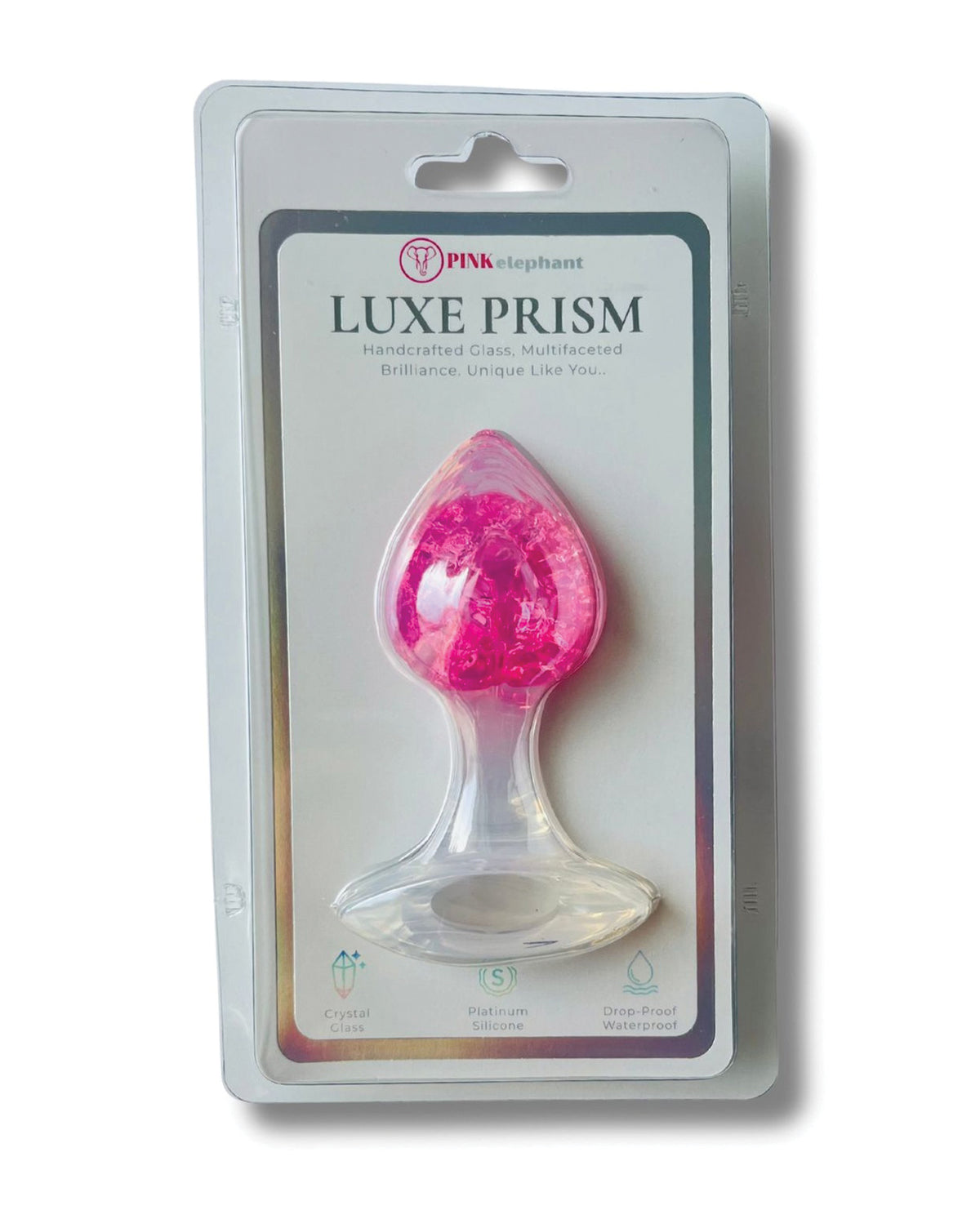 Tapón mediano Luxe Prism de silicona platino rosa claro, con cristal