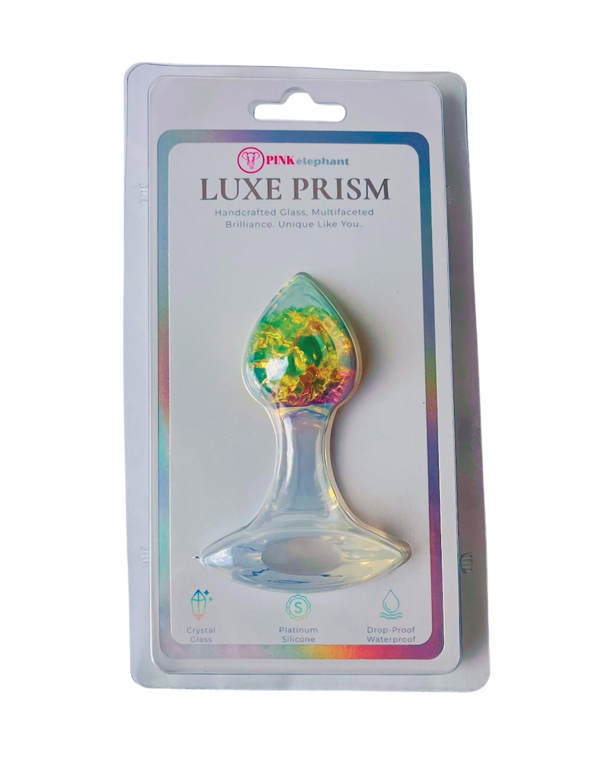Plug anal pequeno Luxe Prism arco-íris de silicone platinum com cristal de vidro, à prova d'água