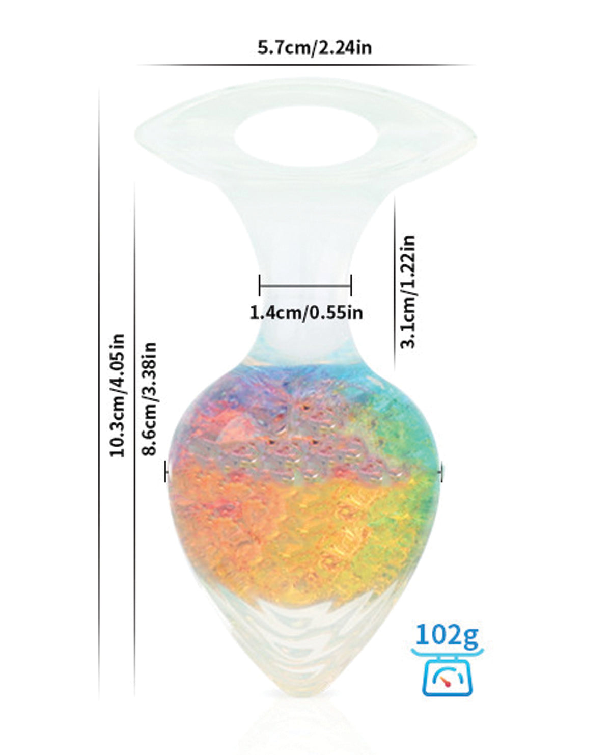 Plug grande Luxe Prism arcoíris de silicona de platino con cristal, resistente al agua