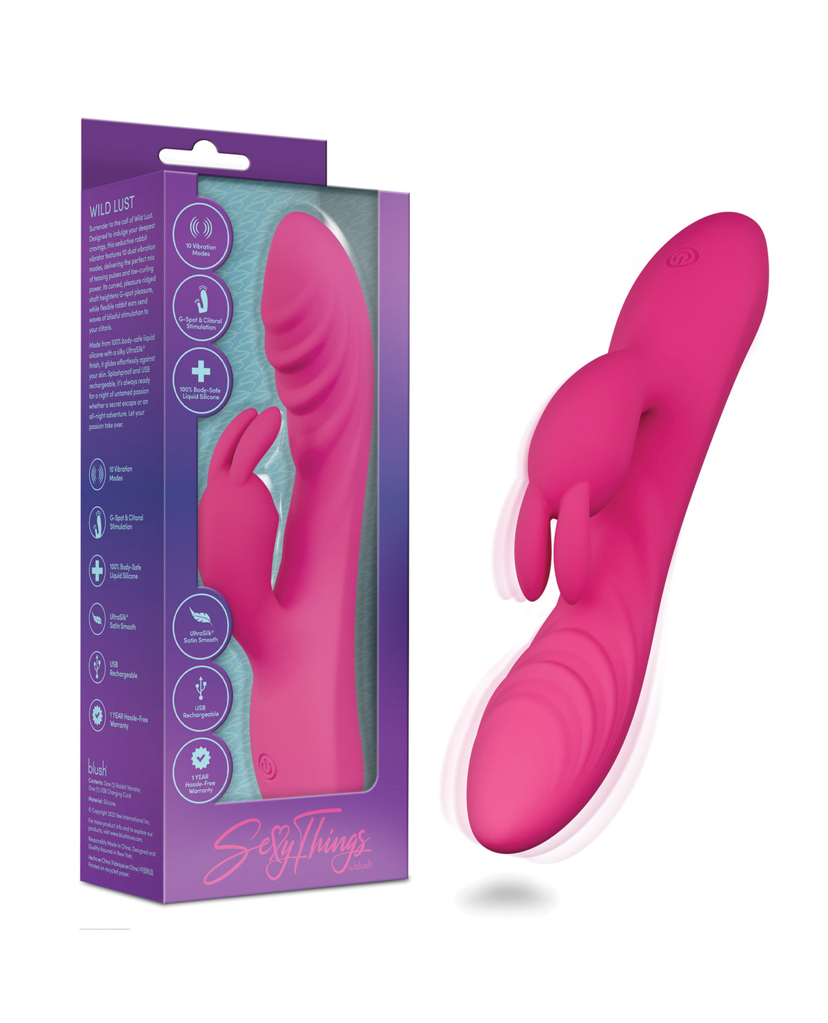 Vibrador conejito para punto G Blush Wild Lust con 10 modos de vibración dual