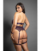 Carica l'immagine nel visualizzatore Galleria, Bustier con reggicalze in mesh viola e culotte senza cavallo, con accessori di contenzione
