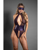 Load image into Gallery viewer, Domina Purple Mesh And Leatherette Open Halter Teddy With Blindfold LXL
