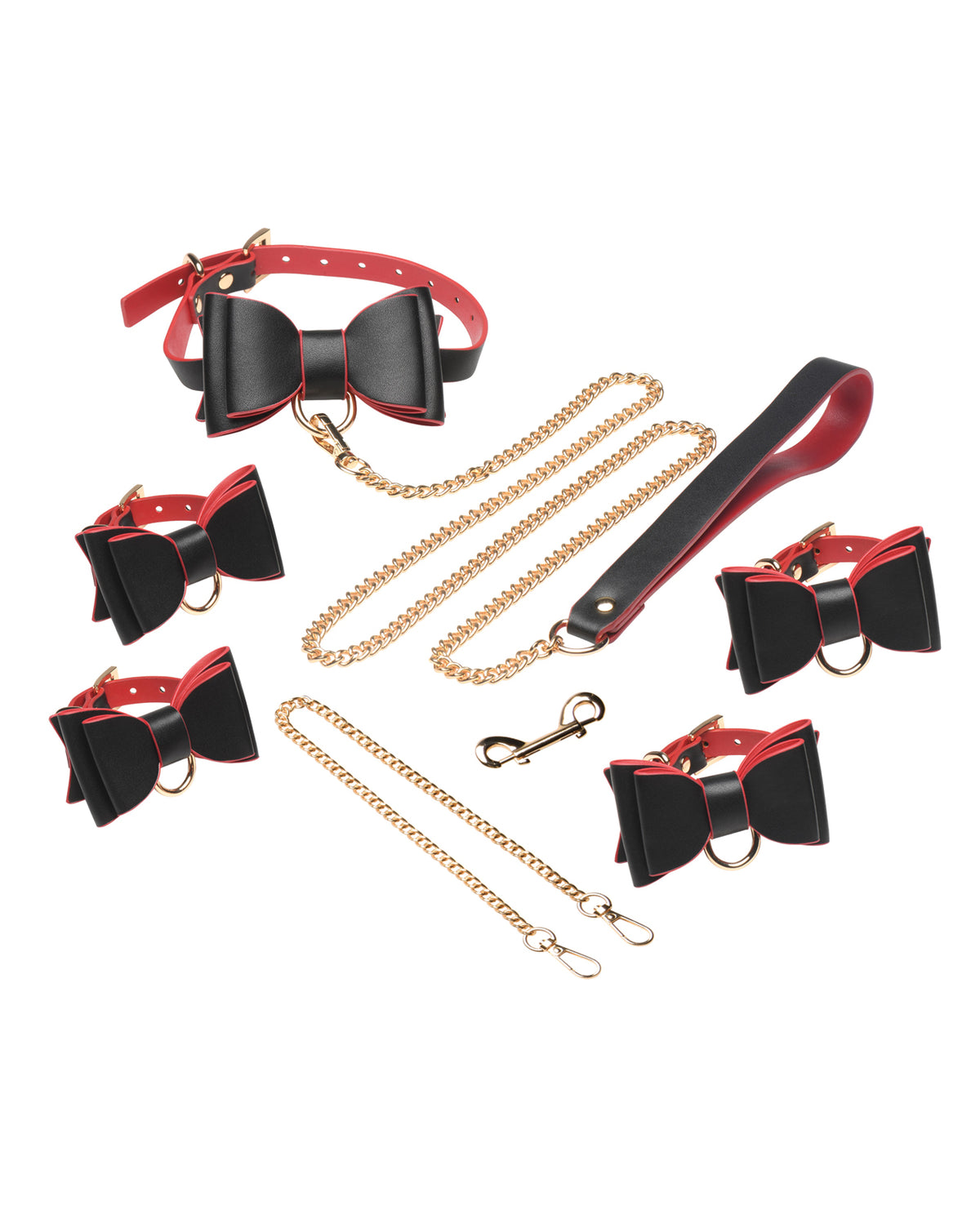 Conjunto gótico de bondage de cuero sintético con correa de cadena dorada