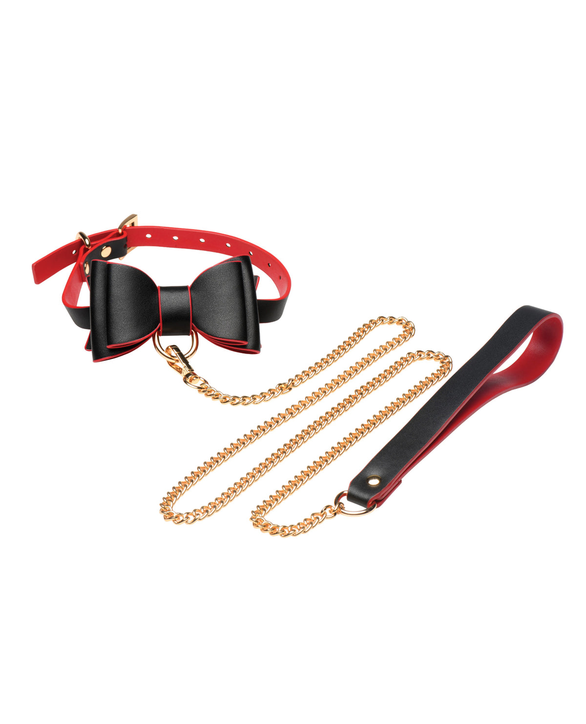 Conjunto gótico de bondage de cuero sintético con correa de cadena dorada
