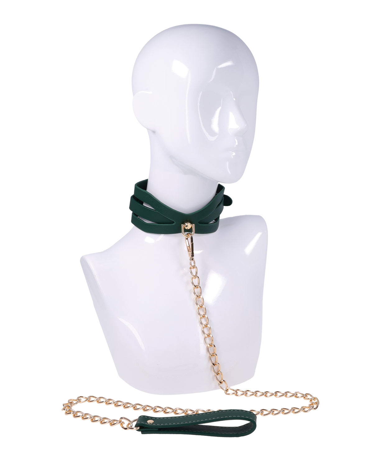 Sex And Mischief Emerald Green Cutout BDSM Collar With Gold Hardware