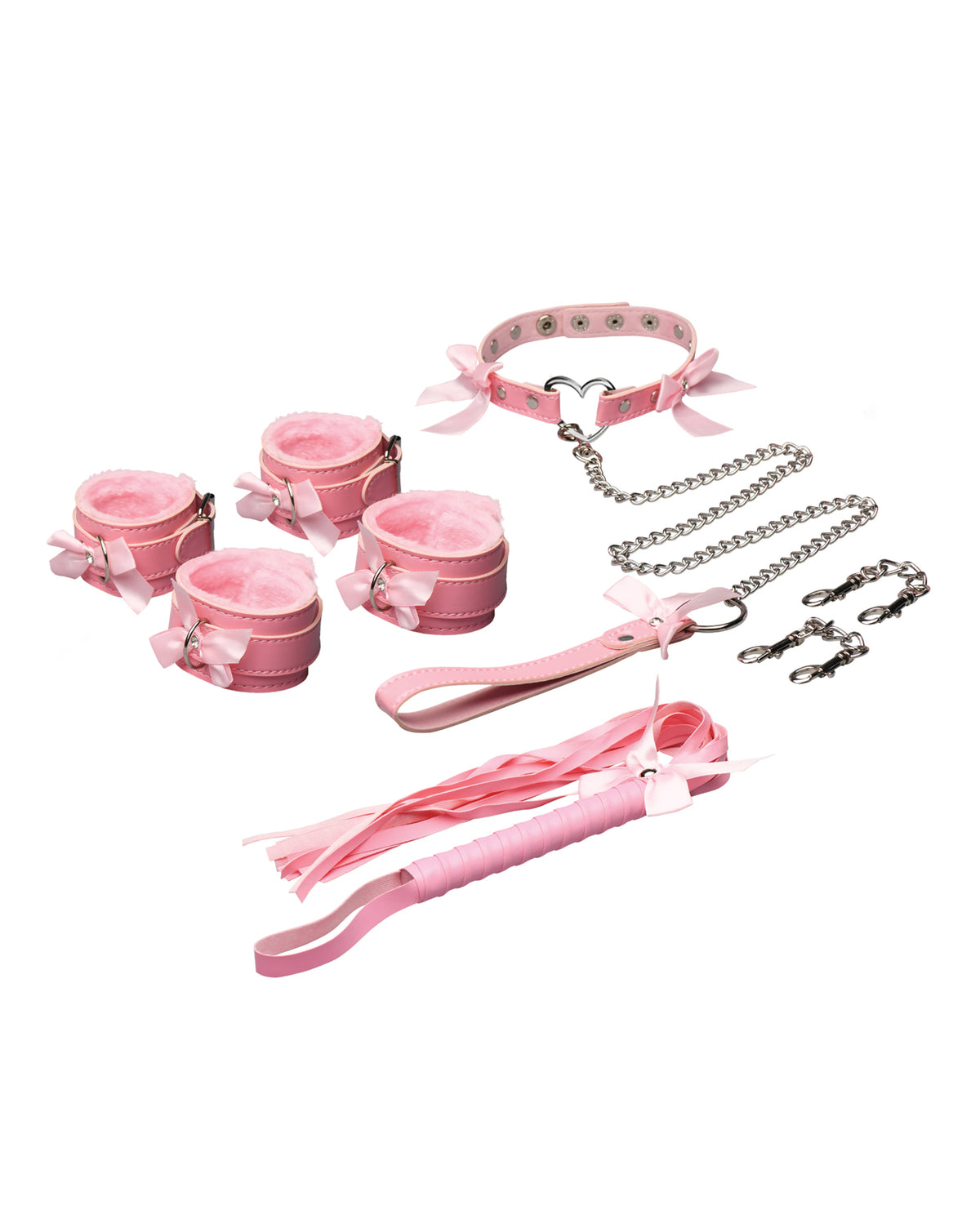 Pink Kawaii Bondage Set Collar Leash Wrist Ankle Cuffs Flogger