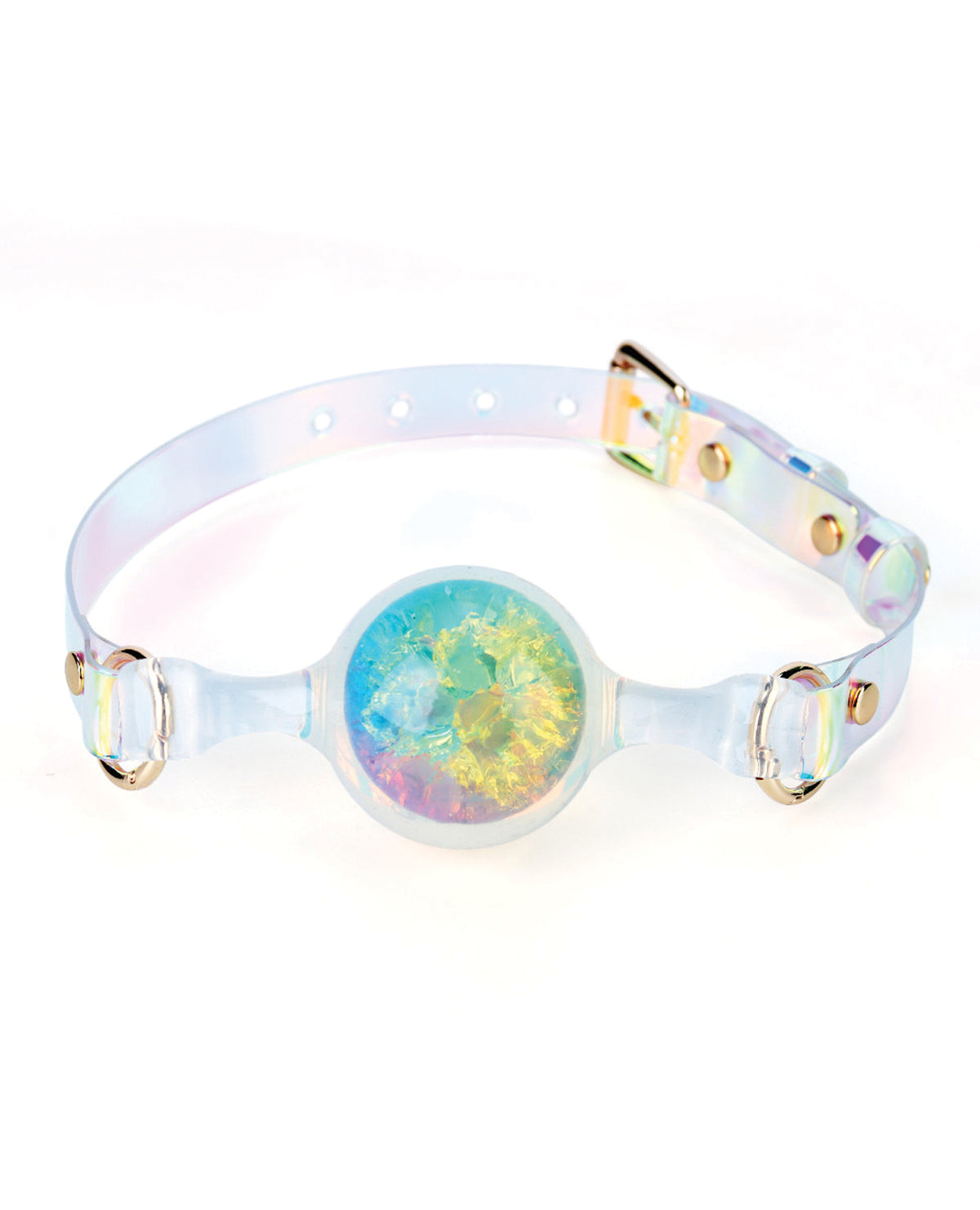 Luxe Prism Large Ball Gag Platinum Silicone Rainbow Crystal Glass