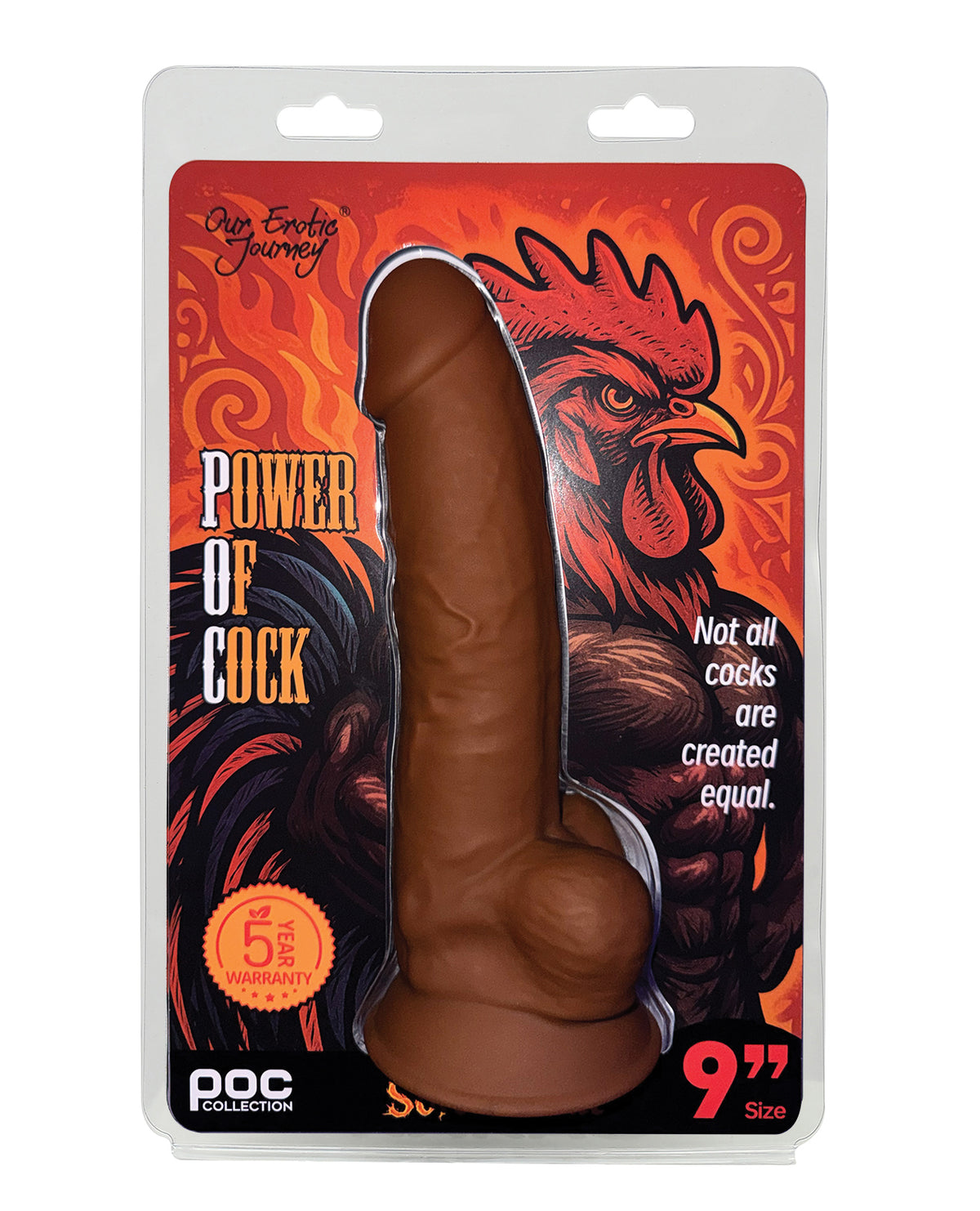 Power Of Cock 9 tum, silikon-dildo med dubbel densitet, brun, realistisk känsla
