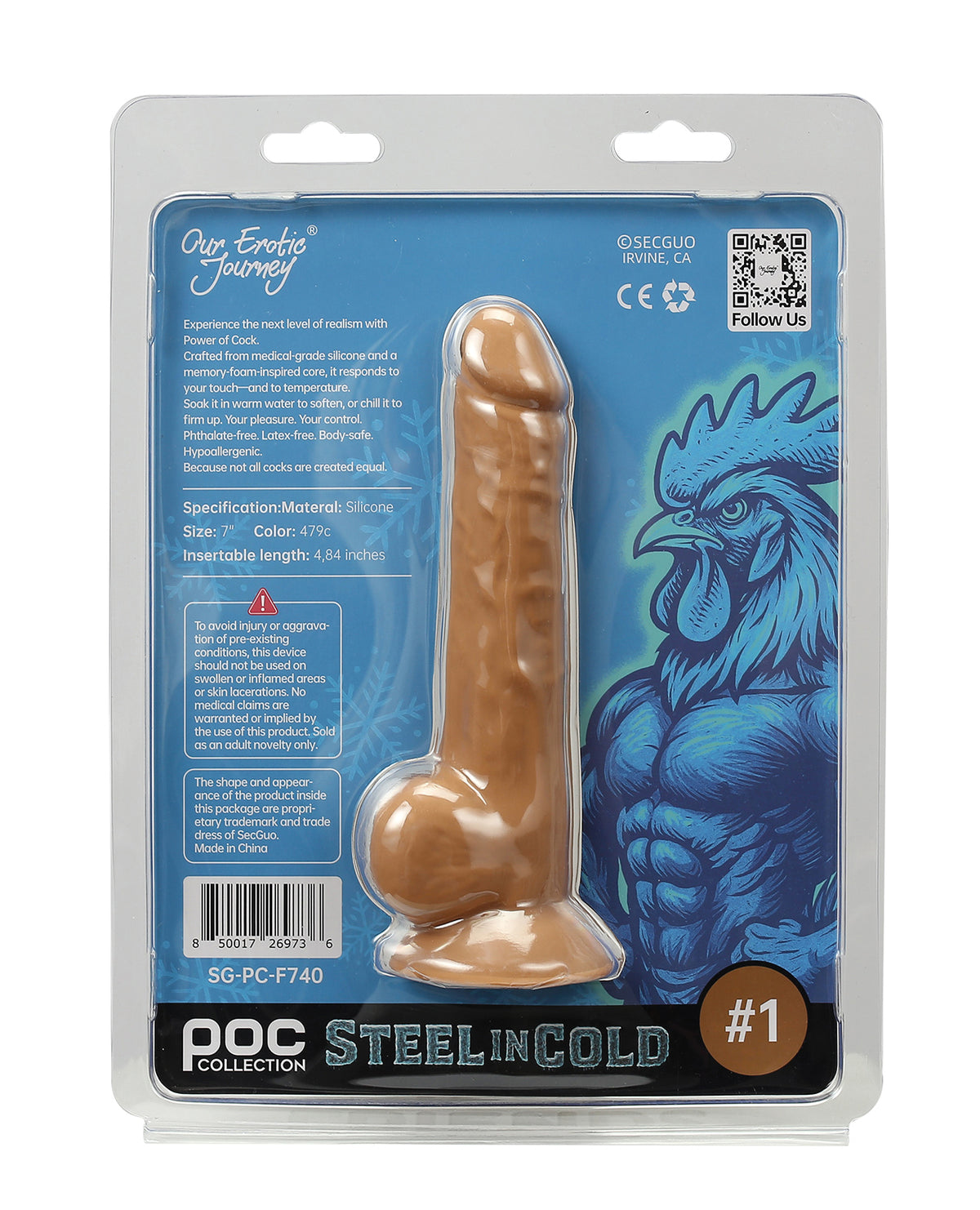 Power Of Cock - 7-calowy dwuwarstwowy silikonowy dildo w kolorze kości słoniowej