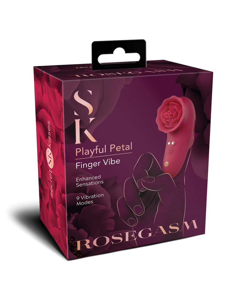 Load image into Gallery viewer, Secret Kisses Rosegasm Playful Petal Finger Vibe Red 9 Vibration Modes
