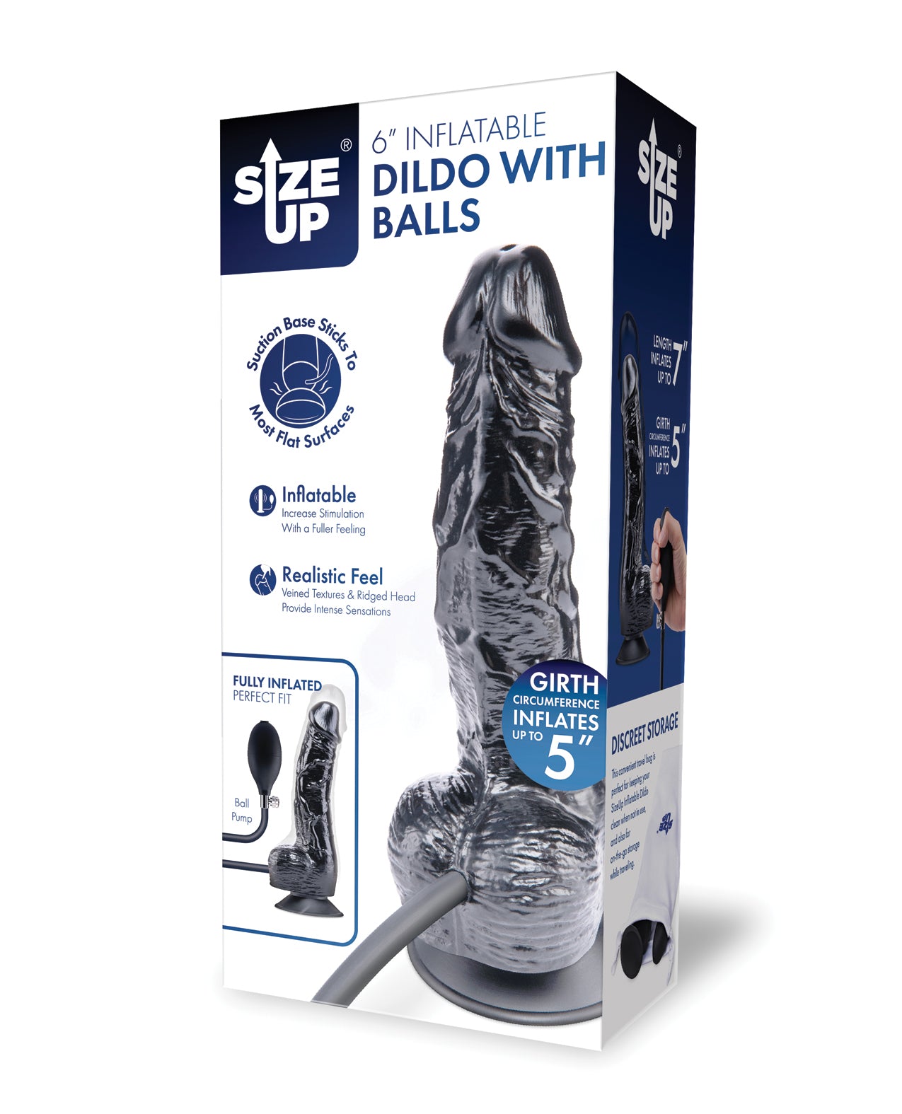 Opblaasbare dildo met balpomp, realistische uitzetbare zuigbasis