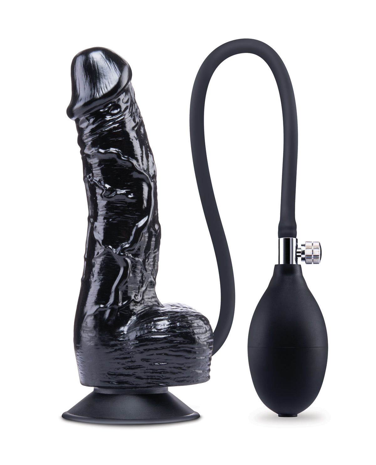 Opblaasbare dildo met balpomp, realistische uitzetbare zuigbasis