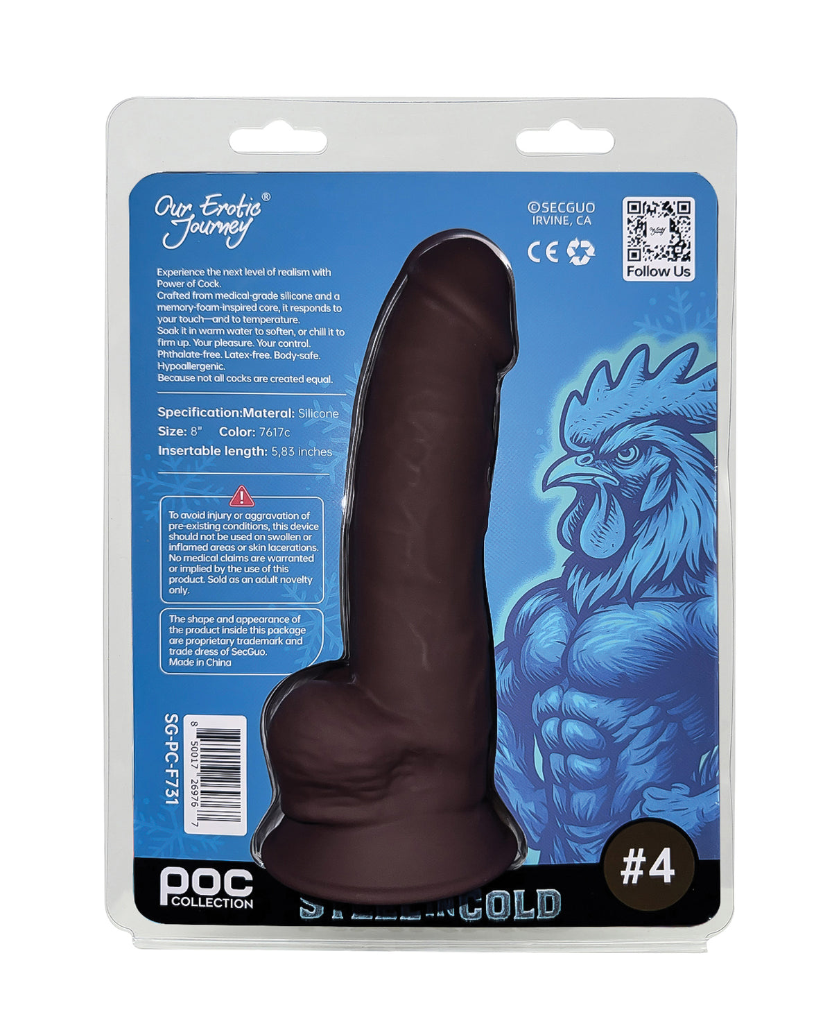 Power Of Cock 8 inch realistische dildo van donkerbruin siliconen met dubbele dichtheid