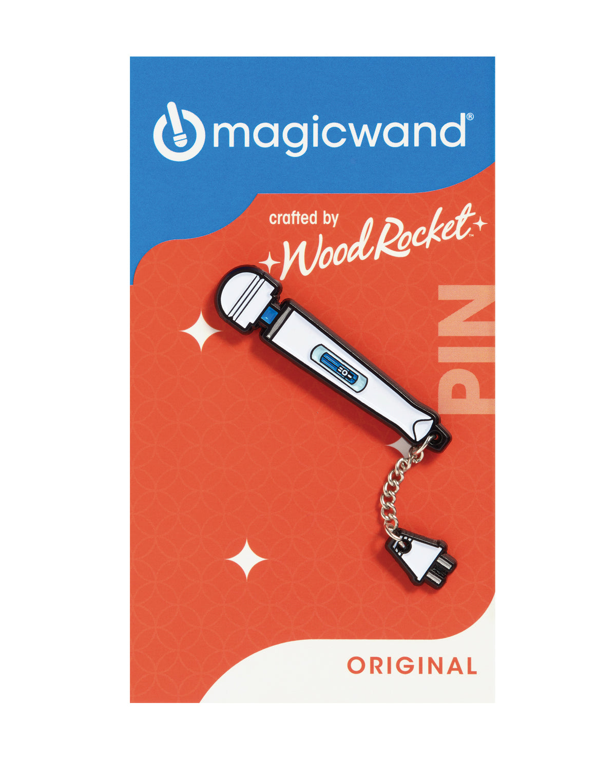 Alfiler con cadena de verdad y diseño original de masajeador Varita Mágica