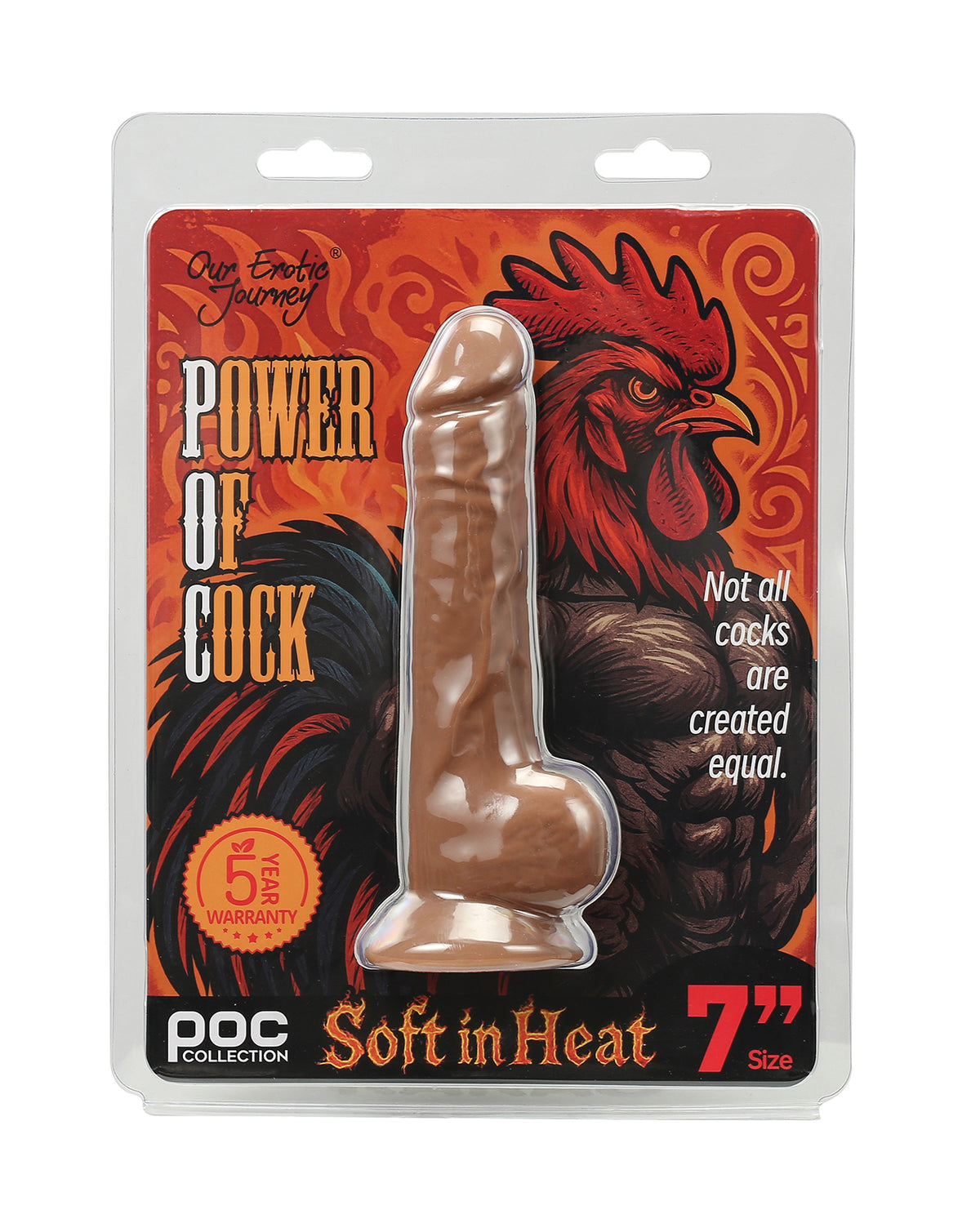 Power Of Cock 7-tums dildo i realistiskt silikongummi med dubbla densiteter, mörkbrun