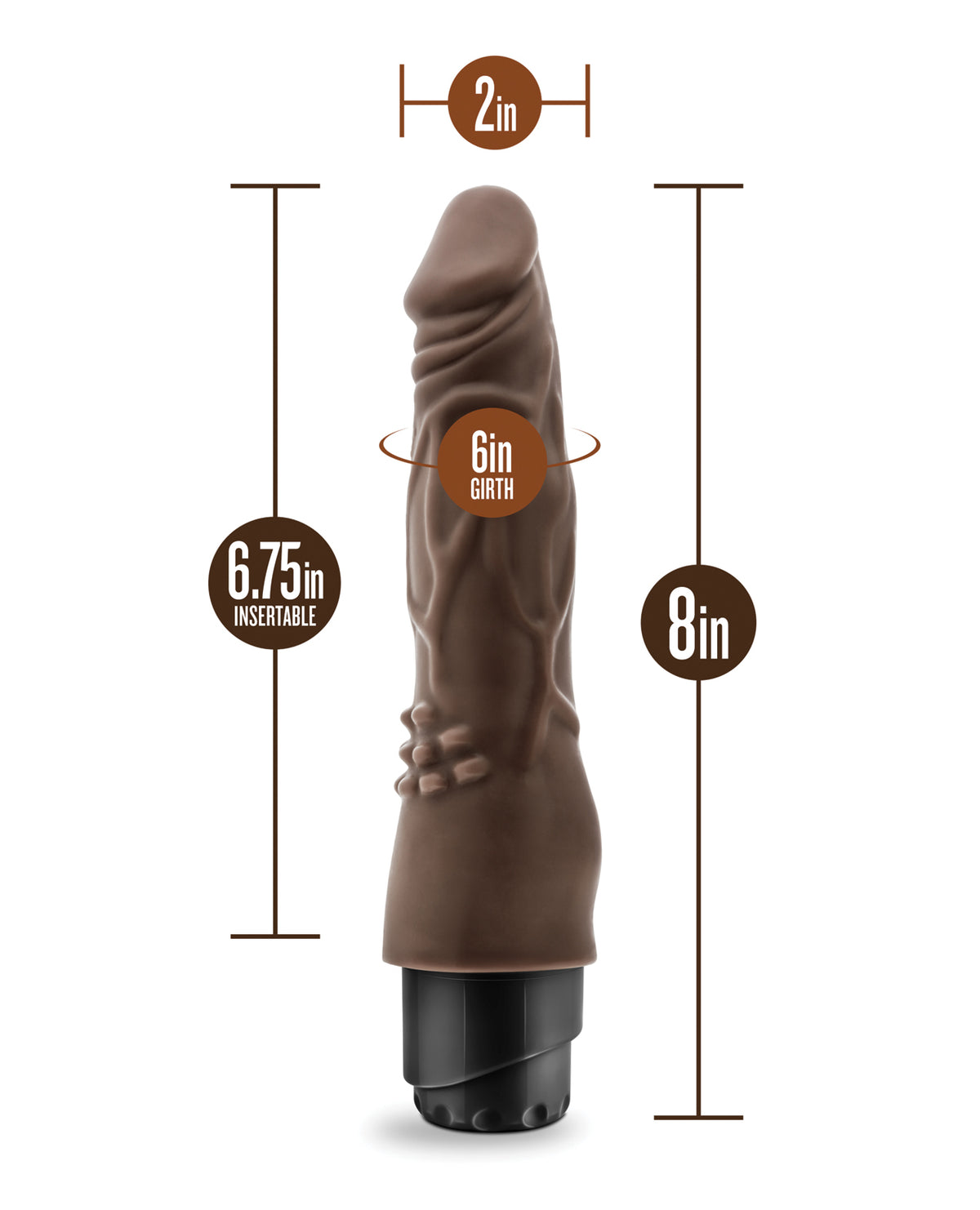 Blush Dr Skin Cock Vibe 8 Inch Realistic Clitoral Vibrating Dildo Chocolate
