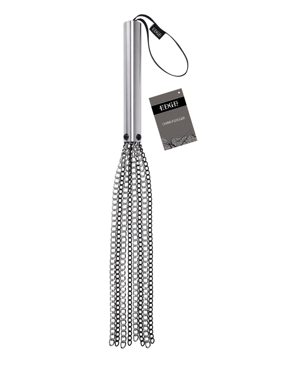 Látigo de ocho cadenas Edge con mango de metal plateado, pesado y de impacto