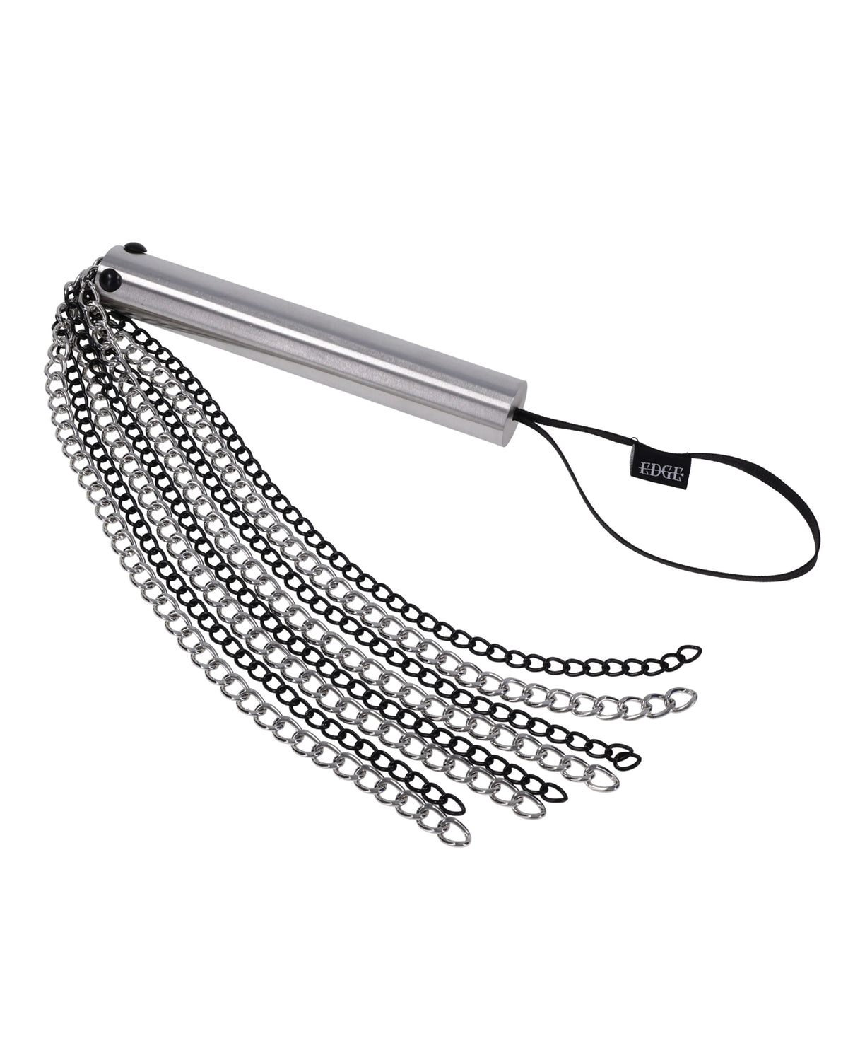 Látigo de ocho cadenas Edge con mango de metal plateado, pesado y de impacto