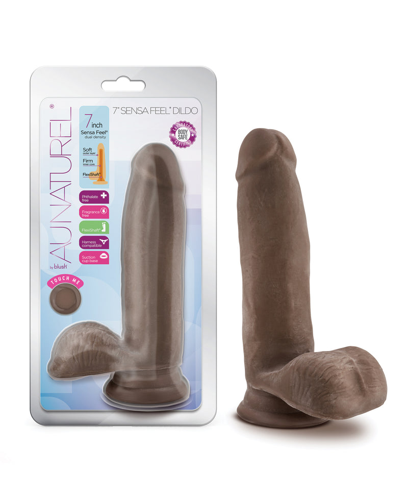 Indlæs billede i gallerifremviser, Blush Au Naturel 7 tommer Sensa Feel-dildo med dobbelt densitet, chokoladefarvet
