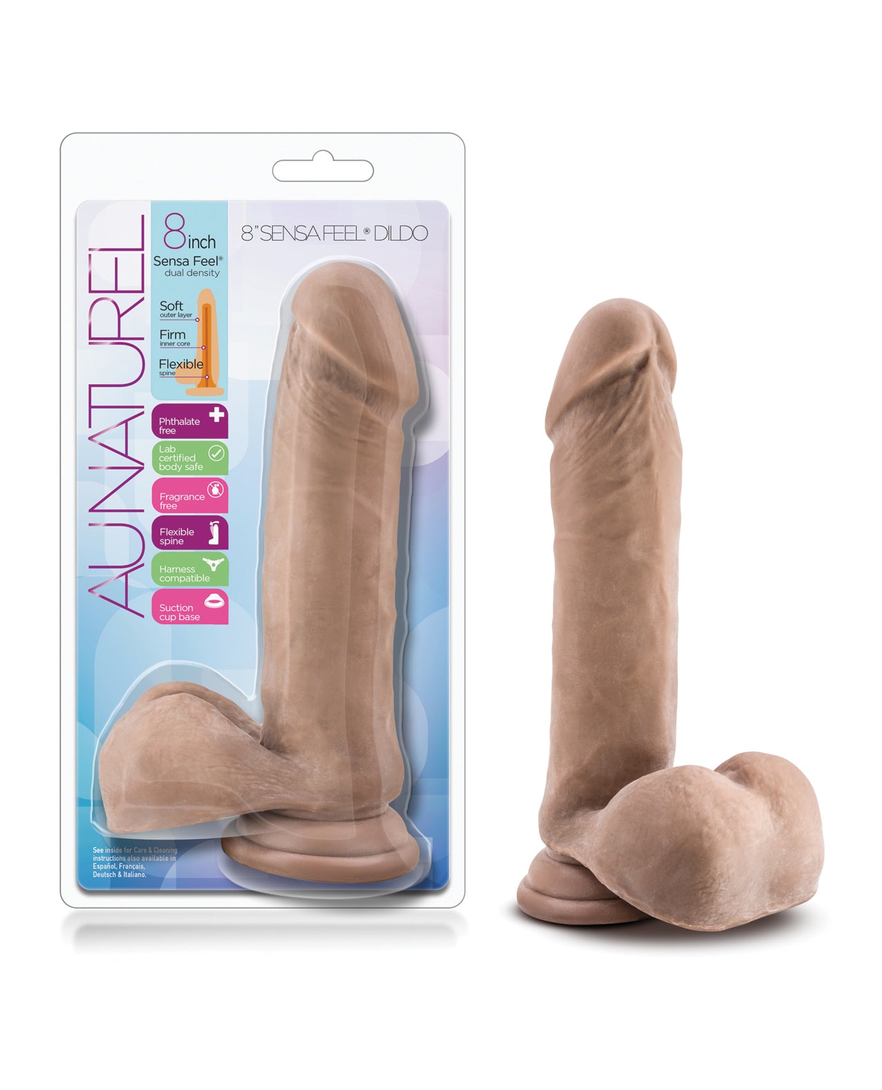 Consolador realista Blush Au Naturel de 8 pulgadas, doble densidad Sensa Feel