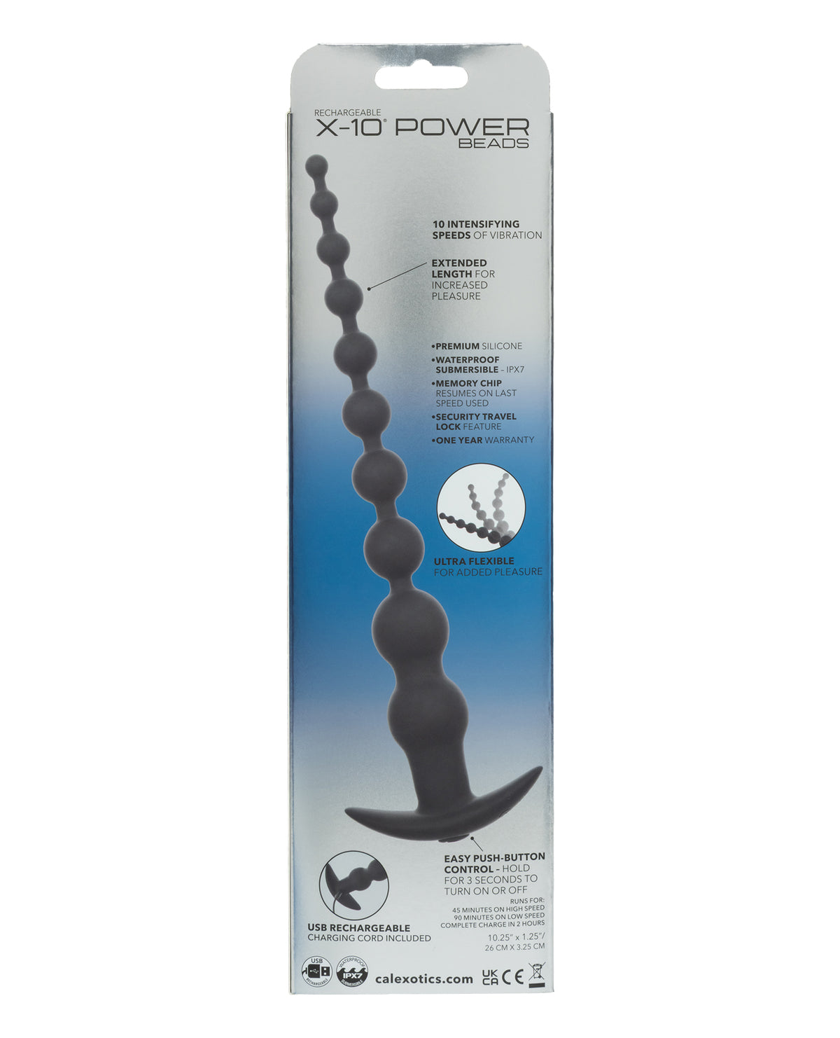 Rechargeable Extended X-10 Power Vibrating Anal Beads