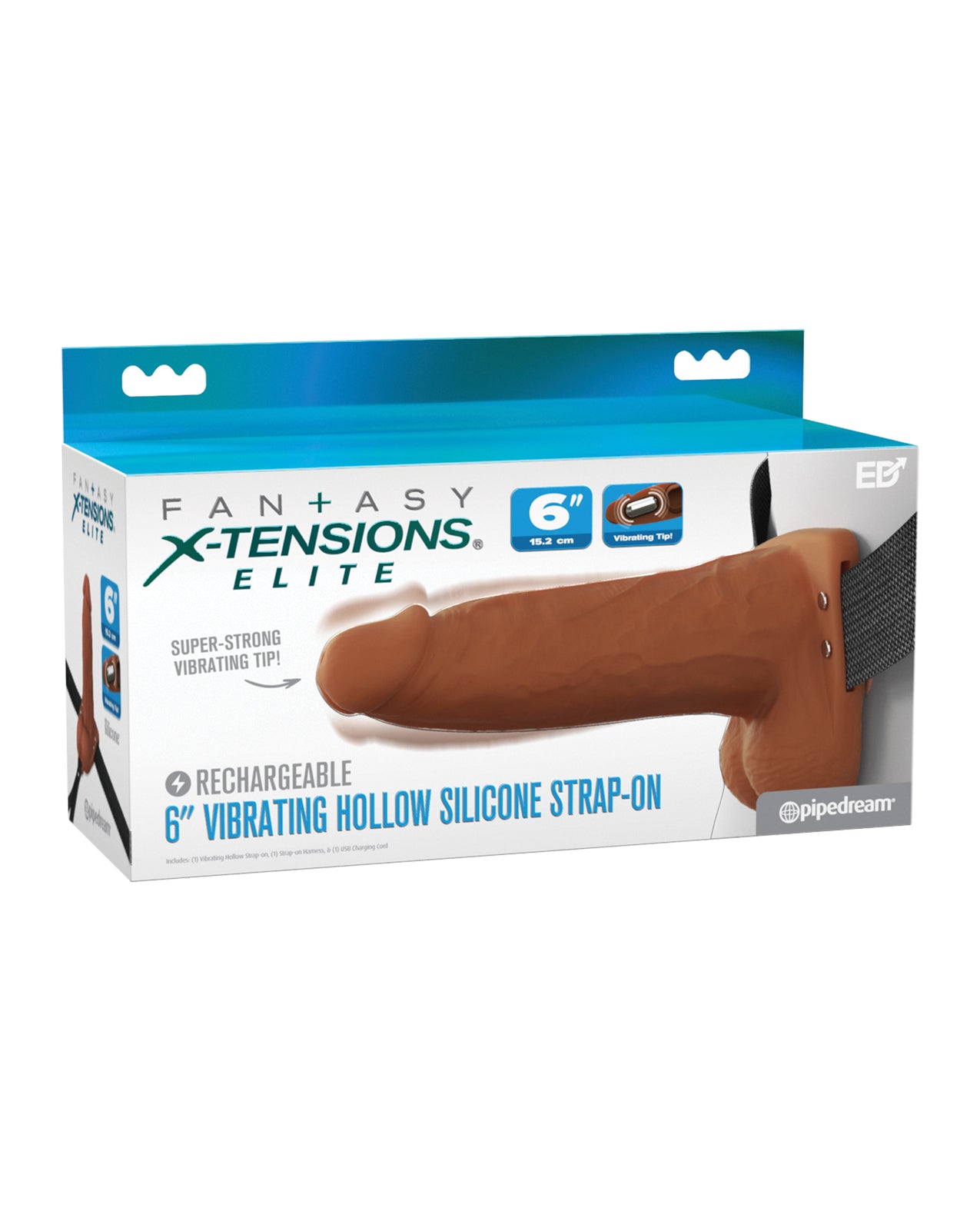 Fantasy Xtensions Elite 6 Inch Vibrating Hollow Silicone Strap On Brown