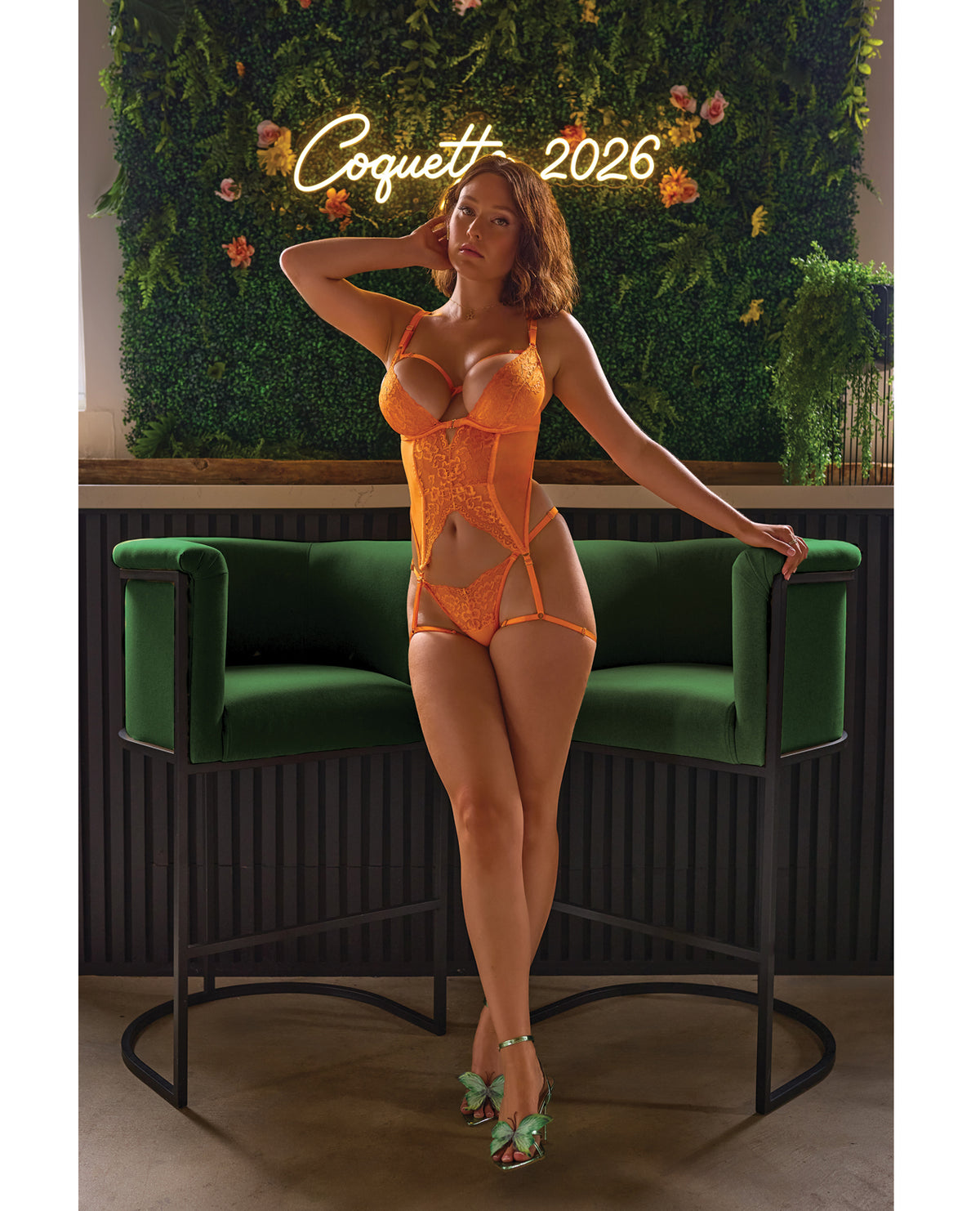 Mango Obsession Orange Cupless Bustier With Thong Garters