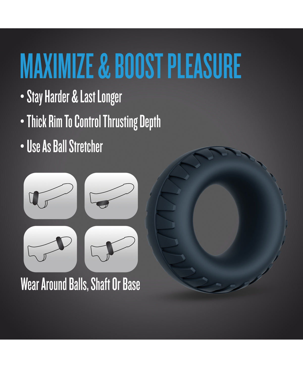 Blush Performance Plus Traction extra dikke getextureerde cockring, zwart